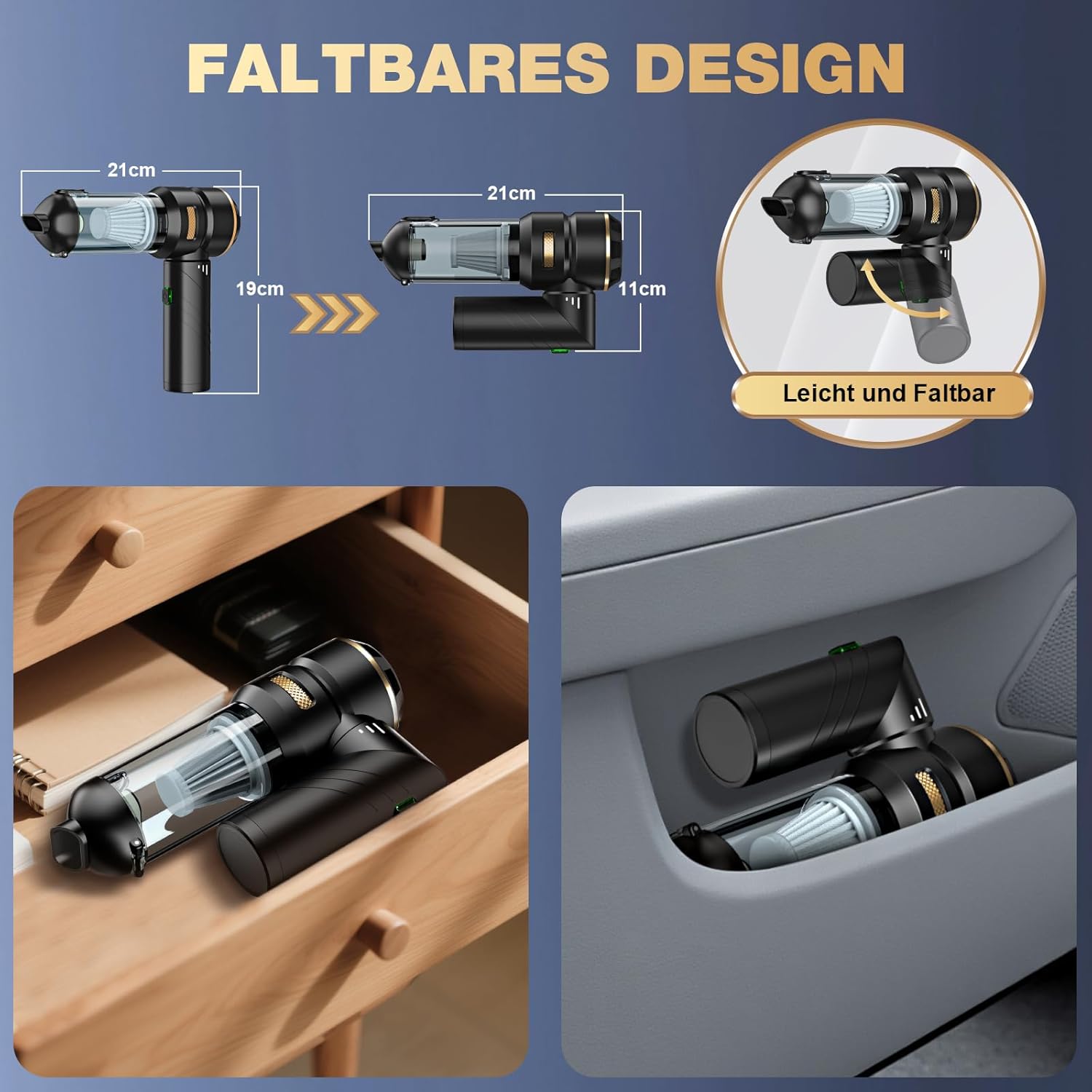 Thumbnail 5 de Feolaviy Akku-Handstaubsauger 4-in-1 (4 Düsen), kabellos bis 28.000 PA – für Auto, Küche, PC & Tierhaare