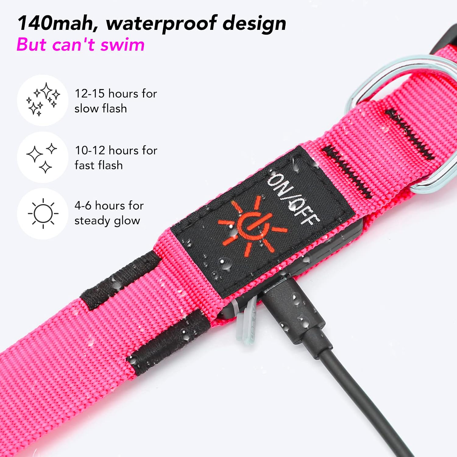 Thumbnail 6 de KOSKILL Leuchthalsband für Hunde, wiederaufladbar per USB, wasserdicht, rosa (M)