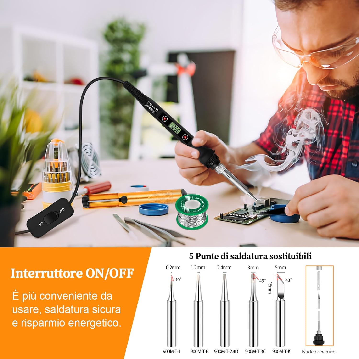 Thumbnail 4 de Kit saldatore a stagno 80W con LCD e temperatura regolabile 180–520°C, 13 in 1