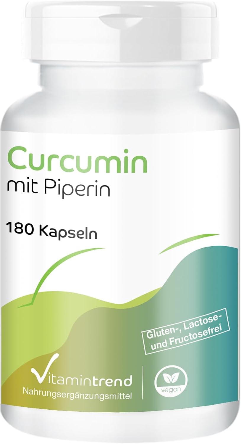 Detalle de Vitamintrend Curcumin mit Piperin – hochdosierte 180 Kapseln, vegan, aus Deutschland hergestellt