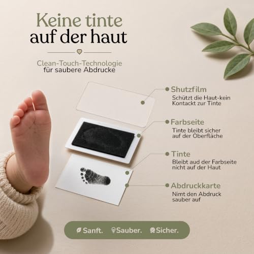 Detalle de Babywak Baby Fuß- und Handabdruck-Set – Abdruckset ohne Tinte, für 0–6 Monate