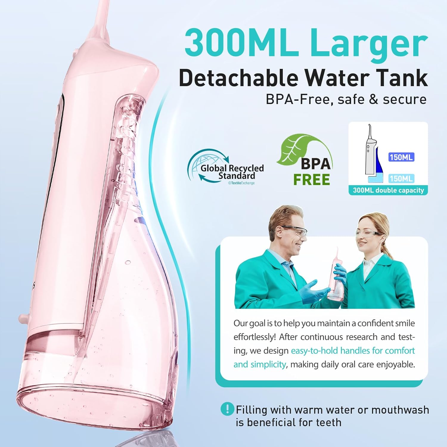 Thumbnail 2 de COSLUS Water Dental Flosser Teeth Pick C20 Portable Cordless Irrigator (Pink) with 300ml Tank