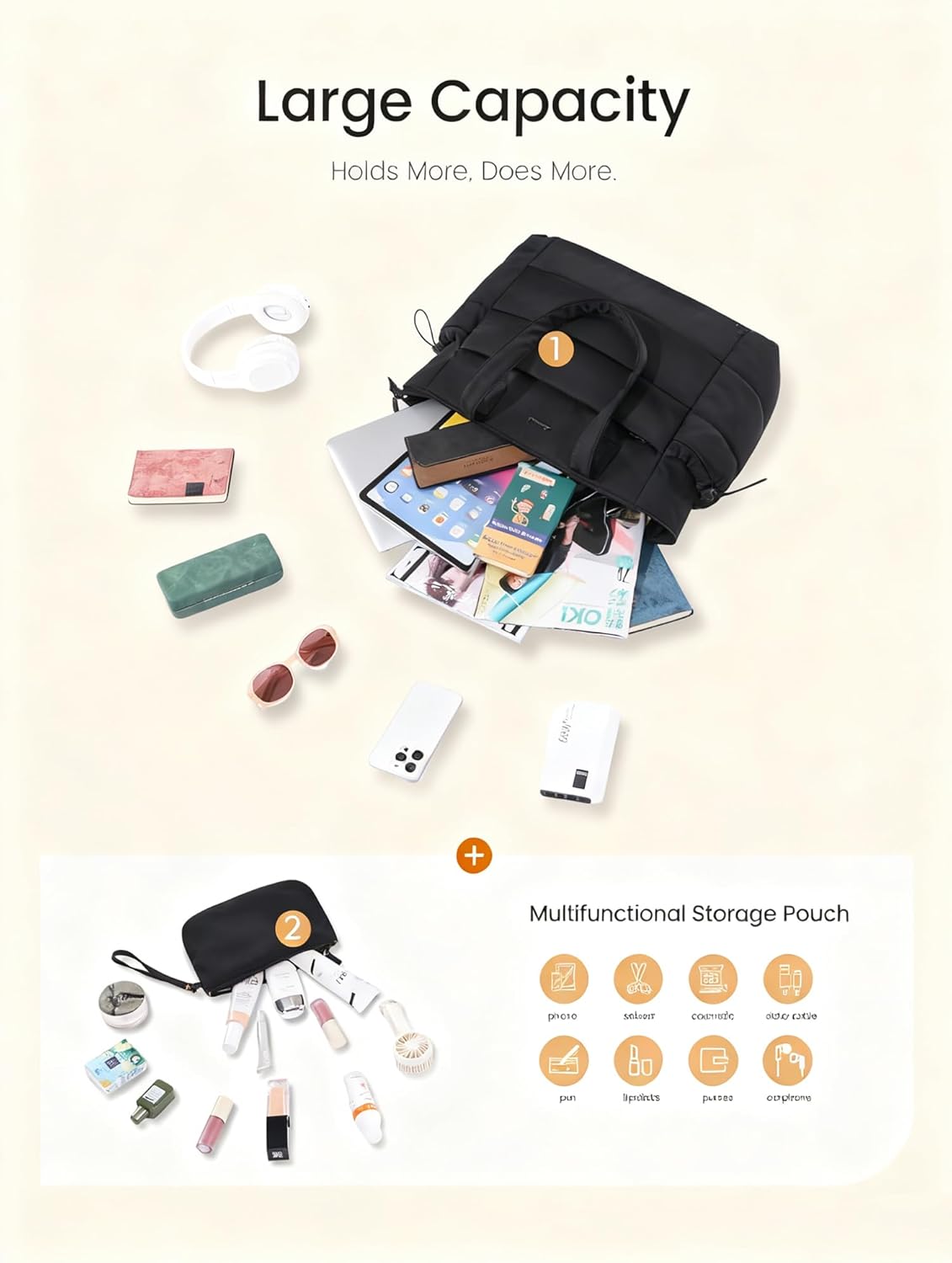 Thumbnail 3 de LOVEVOOK Women's Tote Bag: Lightweight Puffer Shoulder Handbag with 17.3" Laptop Compartment