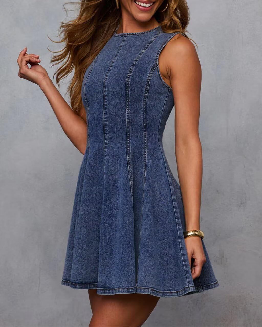 Detalle de KDF Denim Dress for Women — Sleeveless Babydoll Tank, Slim Fit A-Line Summer Dress