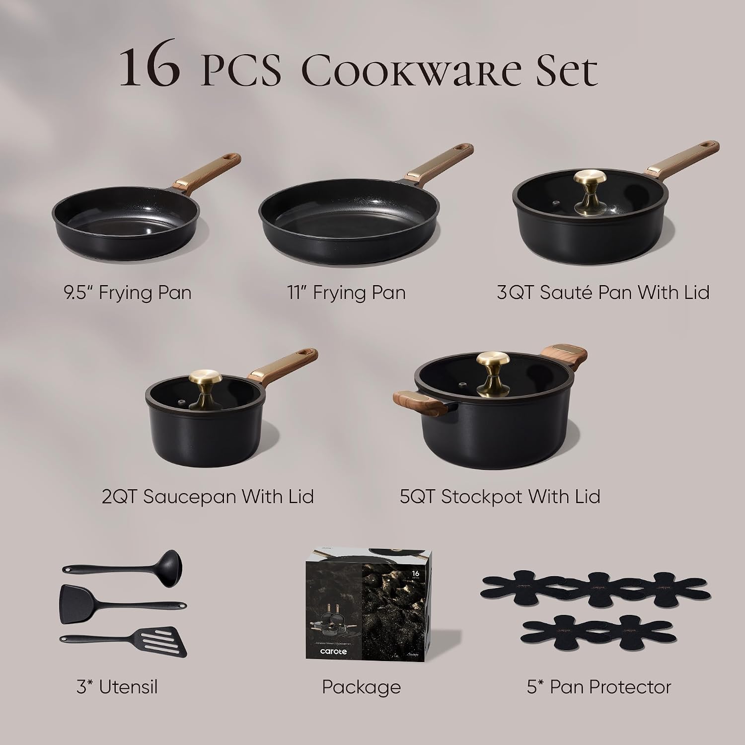 Detalle 2 de CAROTE Ceramic Nonstick Cookware 16pcs
