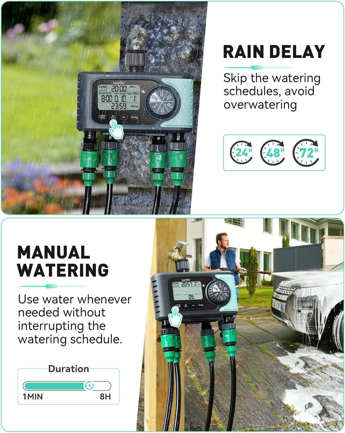 Thumbnail 3 de RAINPOINT 4-Outlet Programmable Water Timer (4-zone) with Rain Delay & Manual Mode