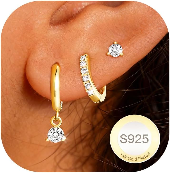 Thumbnail 6 de AVOTTO 3-pair sterling silver stud hoop earrings set (hypoallergenic) for women