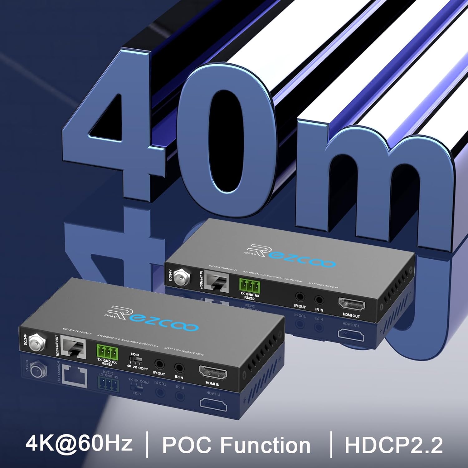 Thumbnail 2 de ROFAVEZCO HDMI Extender Over Ethernet 4K 60Hz (Uncompressed 18G) with RS232, PoE, IR & HDCP 2.2
