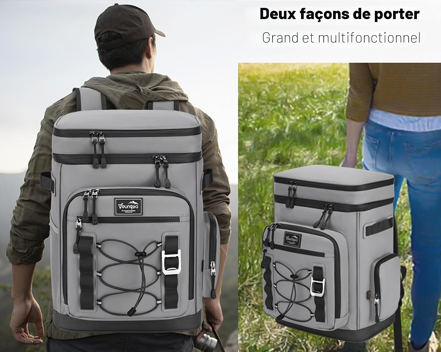 Detalle de Youngoa Sac à Dos Isotherme 30L – Grand sac glacière étanche pour pique-nique, camping et plage