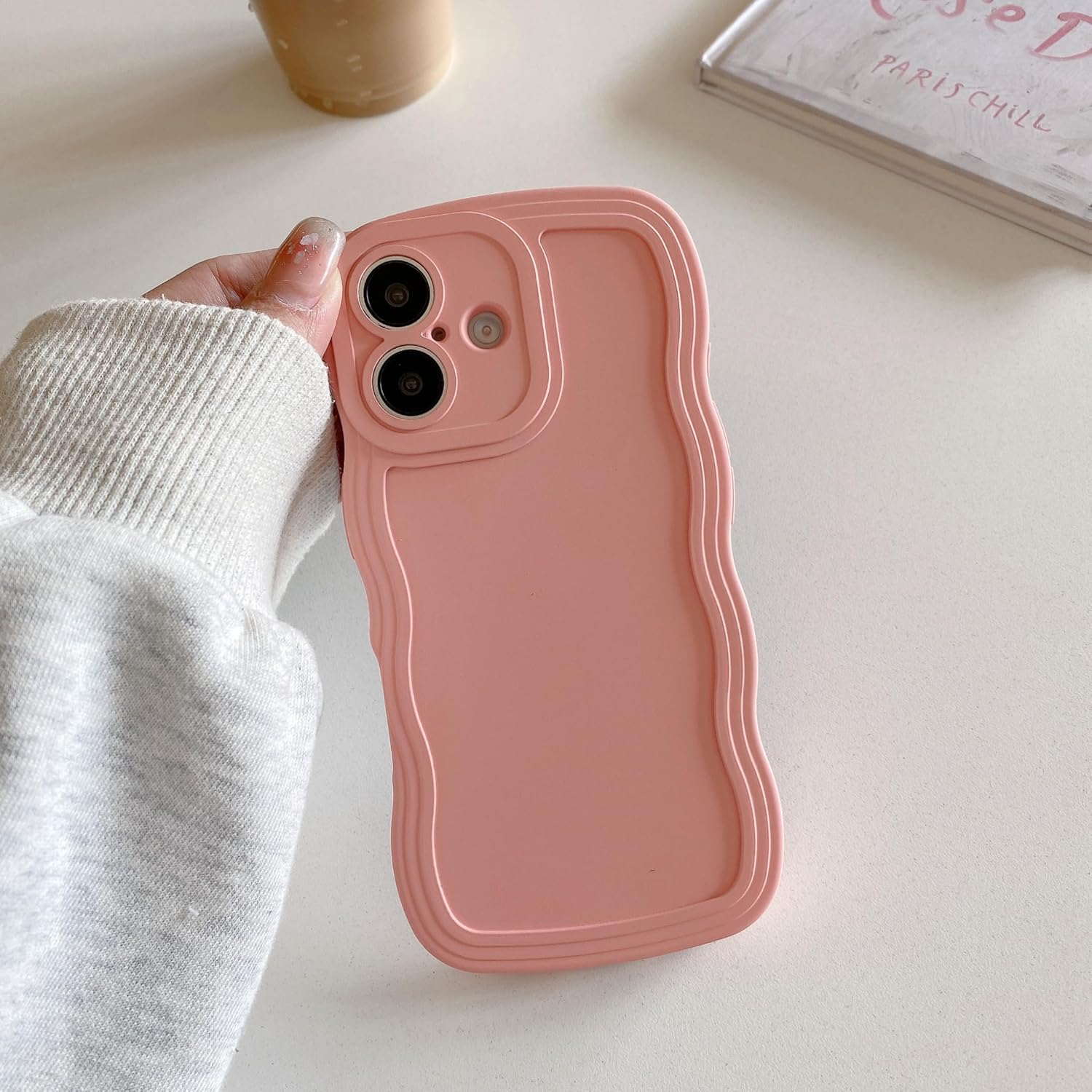 Detalle de UEEBAI Hülle für iPhone 16 – Rosa, Wellen-Design, Ultra Dünn & Stoßfest