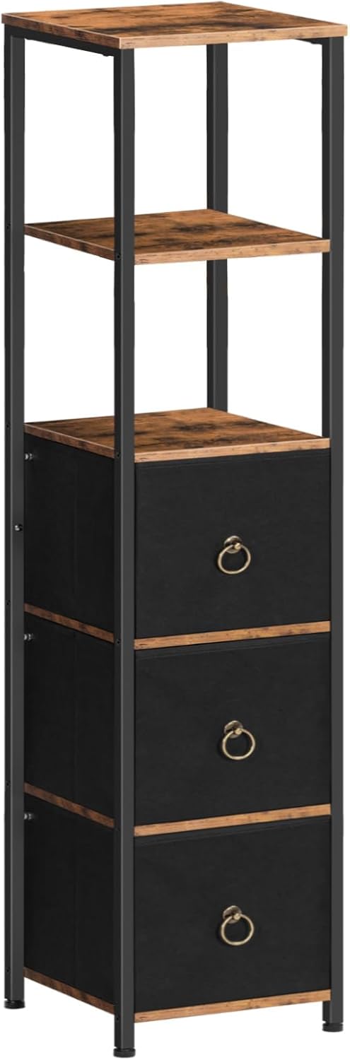 Detalle de HOOBRO Meuble de Salle de Bain – Placard d’Angle 30 x 30 x 141 cm, 3 tiroirs en tissu, style industriel, marron rustique et noir (EBF140CW01)