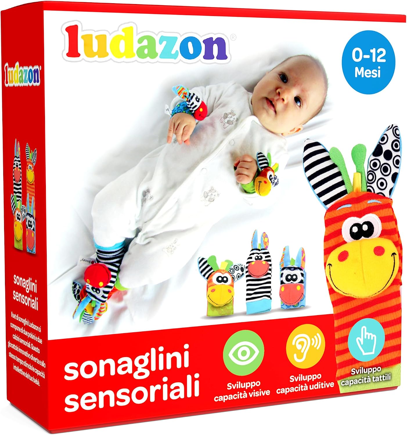 Sonaglini Sensoriali Montessori LUDAZON: Calzini e Polsini Sonori per Neonato 0–12 mesi