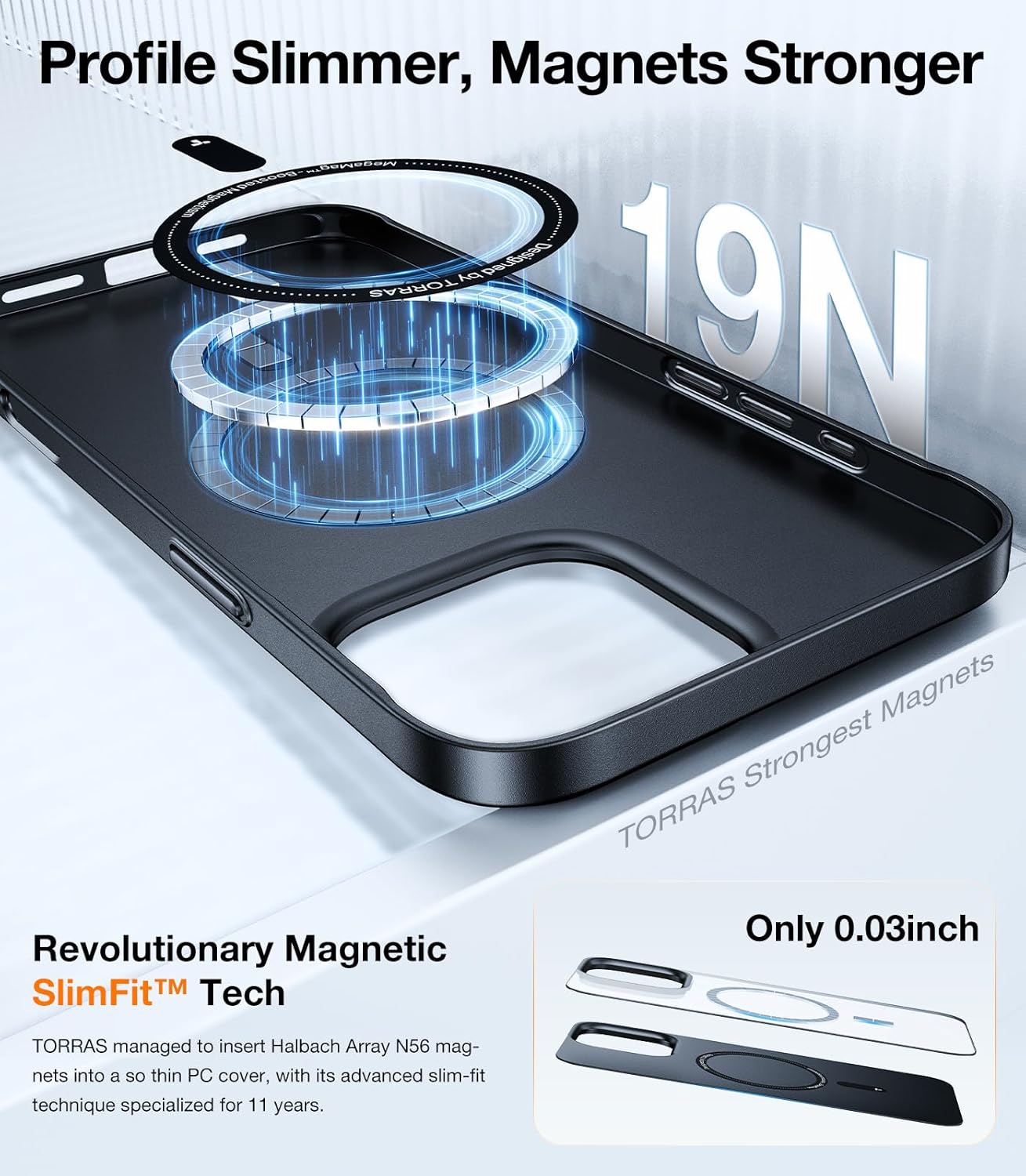 Detalle de TORRAS Magnetic Slim-Fit Case for iPhone 16 Pro Max (6.9") — MagSafe, Ultra-Thin Matte Black