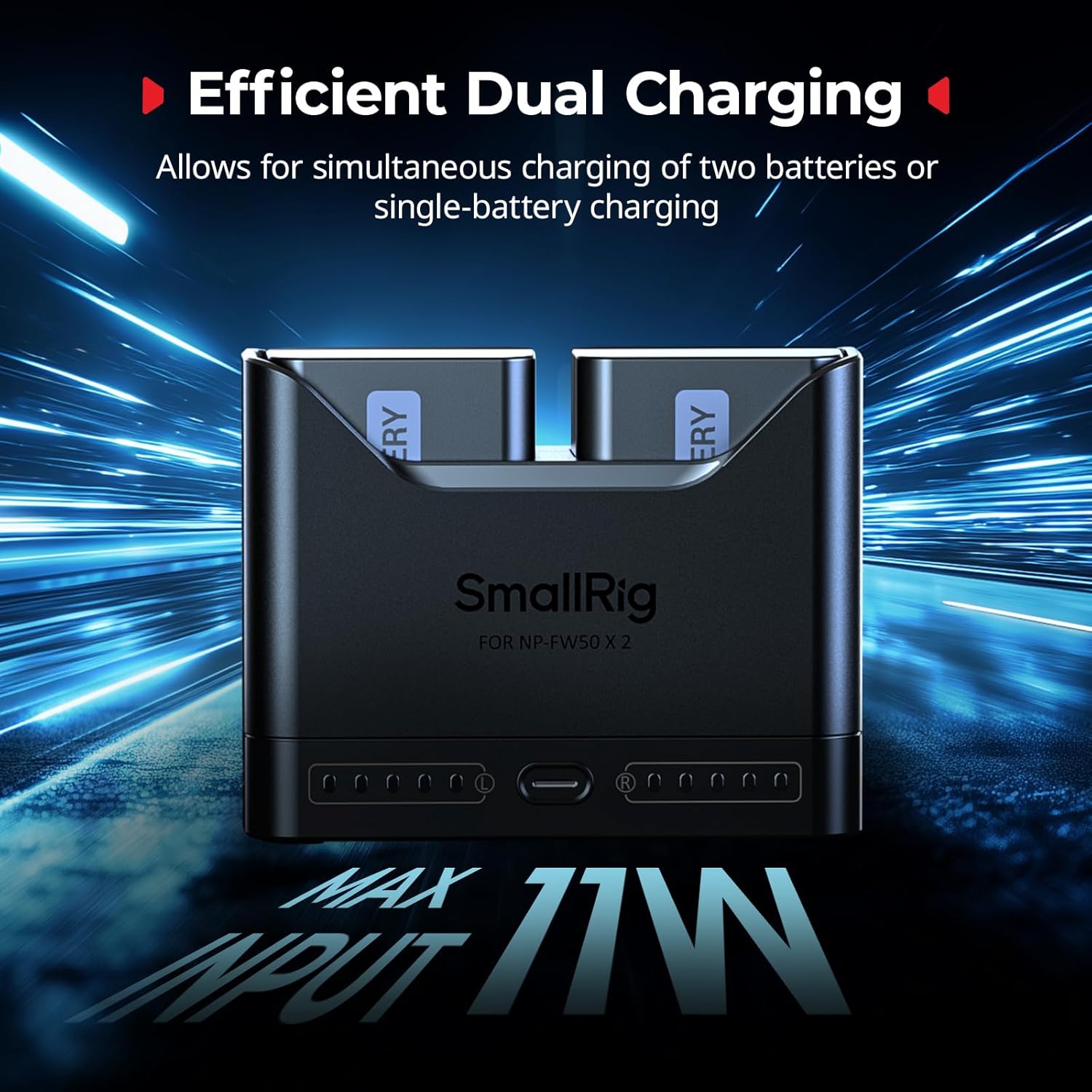 Detalle 2 de SMALLRIG caricabatterie NP-FW50 doppio slot con USB-C 11 W per Sony A6000/A6400 e ZV-E10