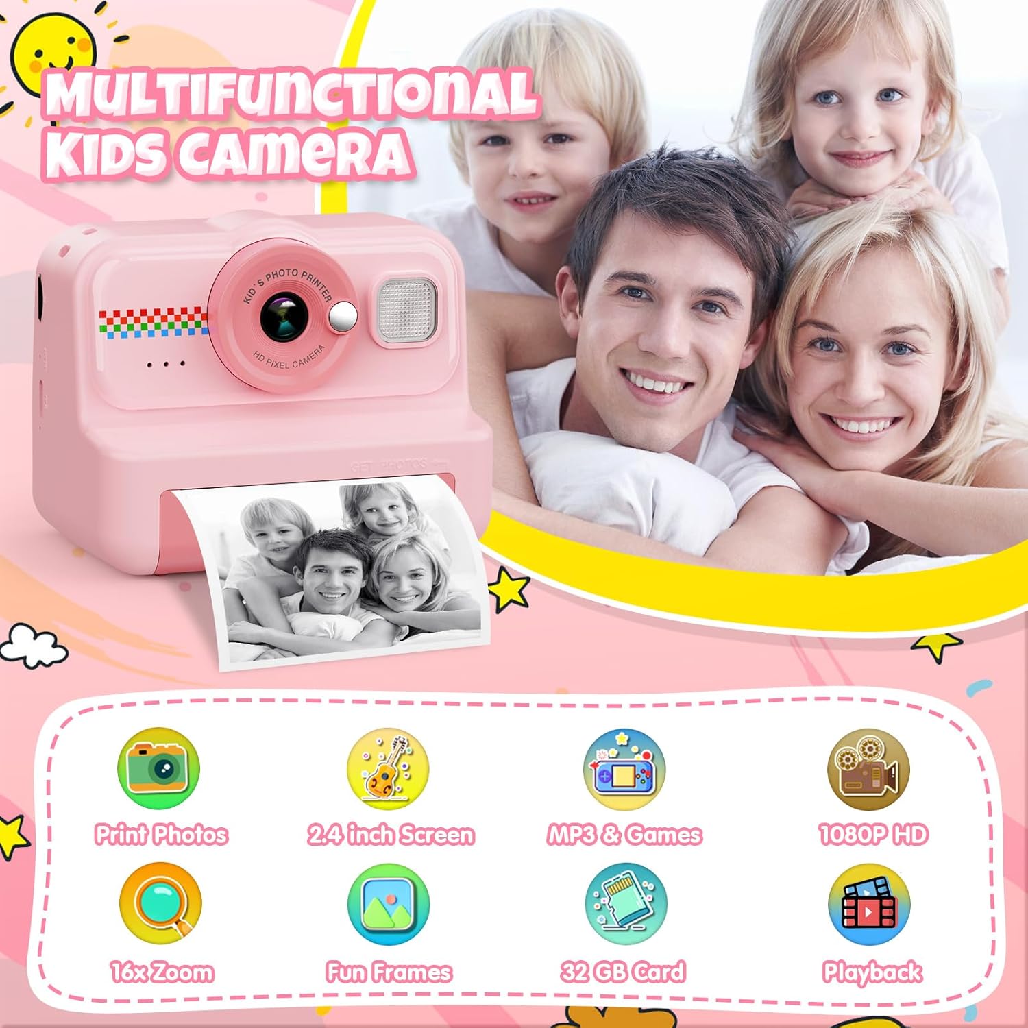 Detalle 2 de HiMont Kinderkamera Sofortbild 1080P mit 32 GB