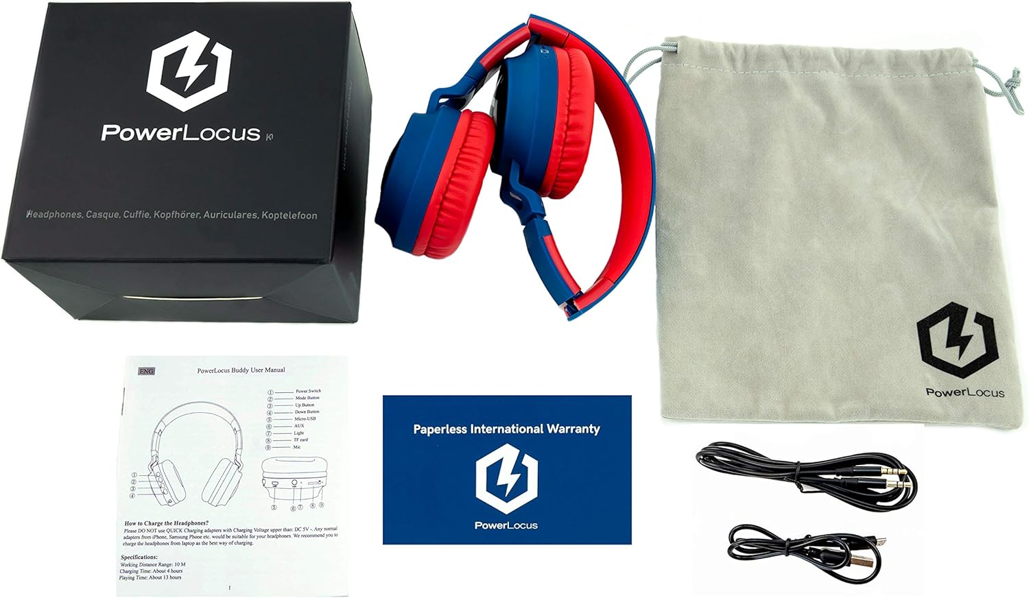 Thumbnail 1 de PowerLocus Casque Enfant Bluetooth — Audio sans Fil, volume limité à 85 dB, LED et micro intégré