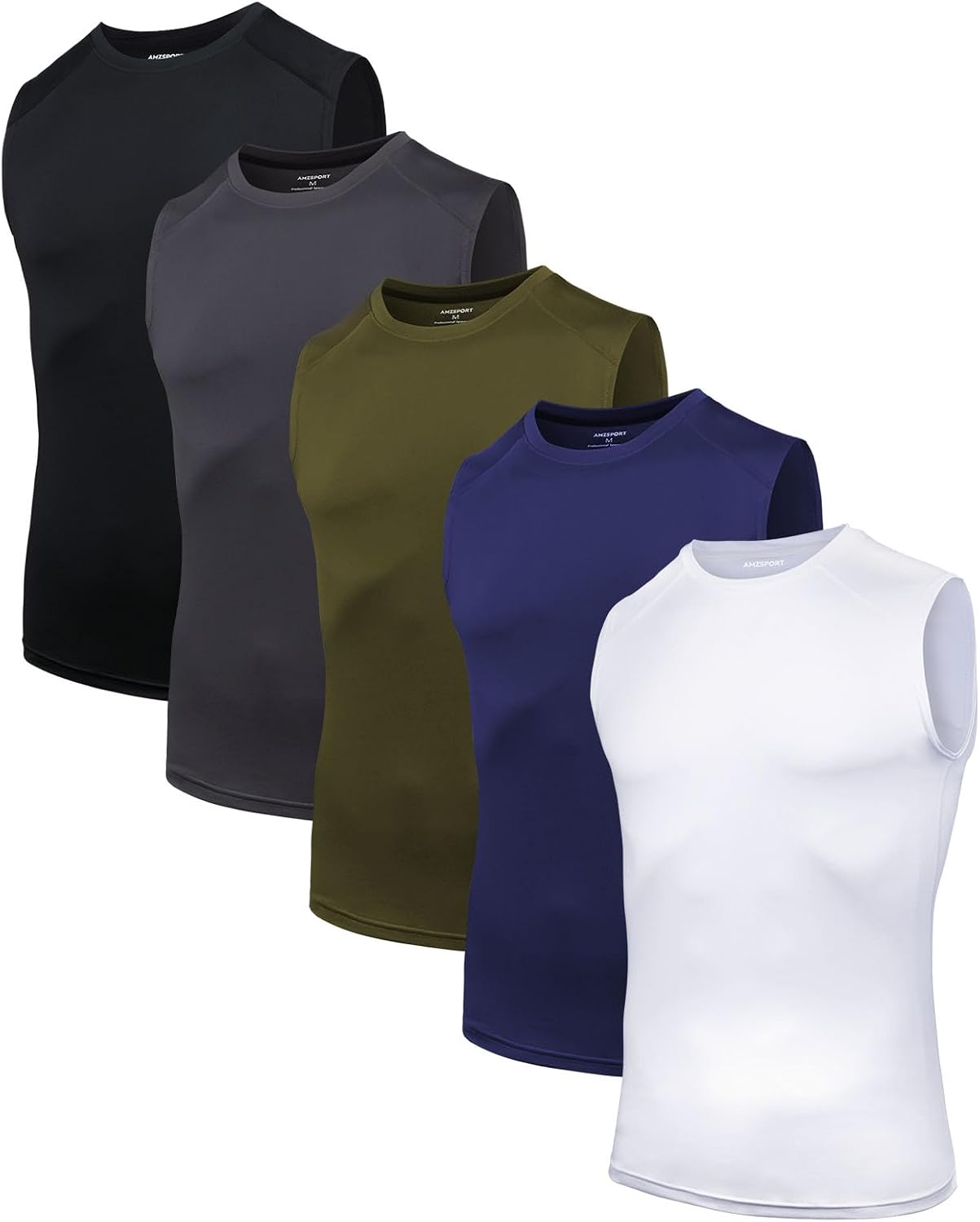 Detalle de AMZSPORT Confezione da 5 Canotte da Uomo Traspiranti – Maglia a Compressione per Sport e Running