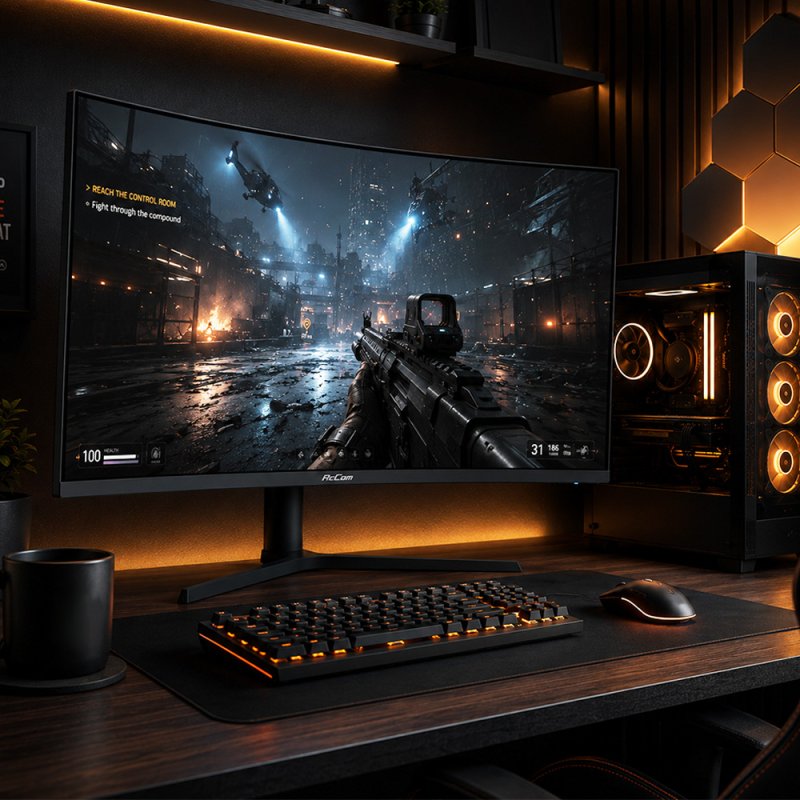 Detalle de Monitor Gaming PcCom Elysium Pro 34" Curvo 180 Hz: WQHD, VA, MPRT 1 ms y Altura Regulable