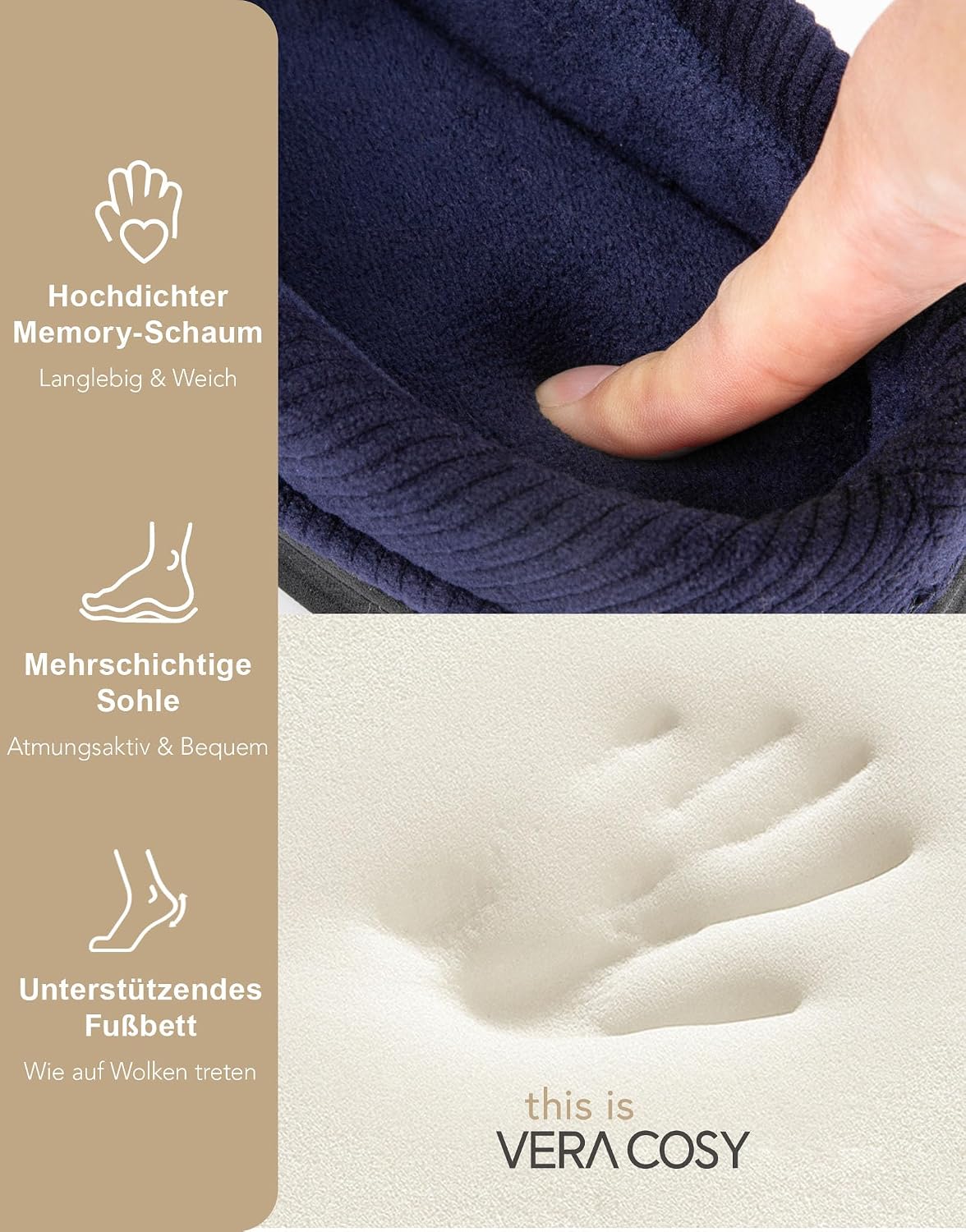 Thumbnail 3 de VeraCosy Herren Cord Mokassin Hausschuhe Memory Foam