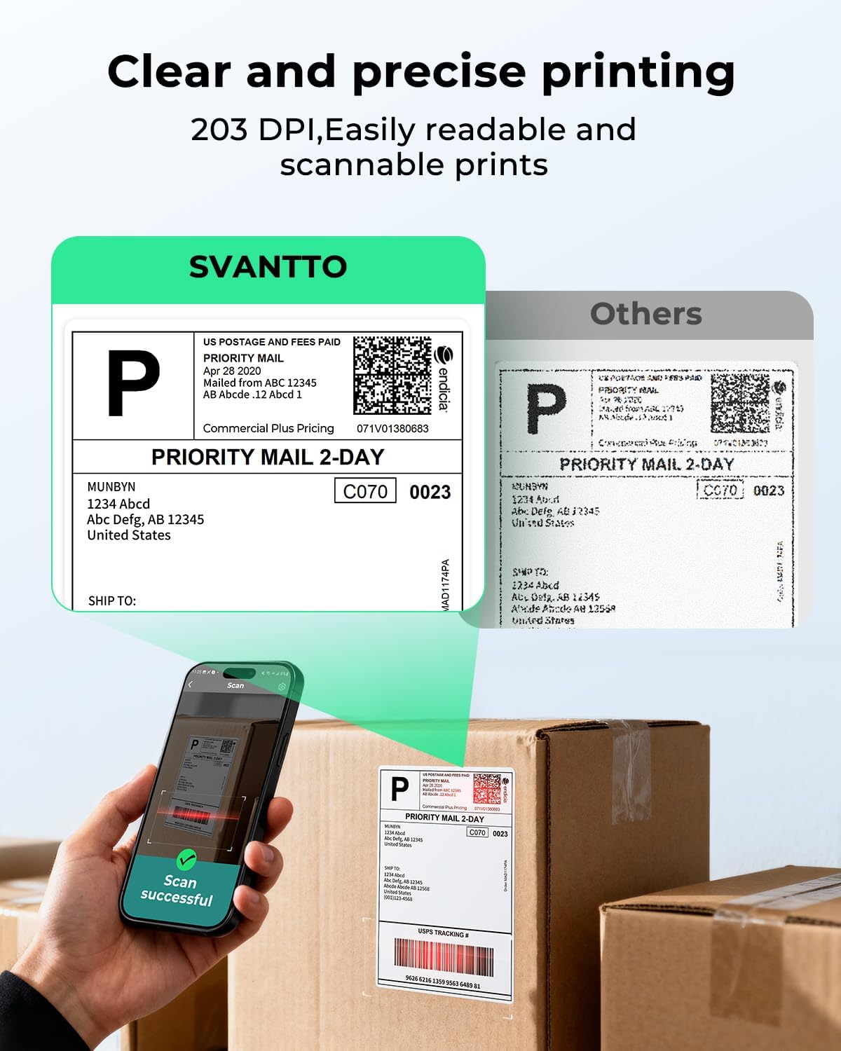 Detalle 2 de SVANTTO Bluetooth Thermal Label Printer 4x6 for Royal Mail, eBay and Etsy (no-ink)