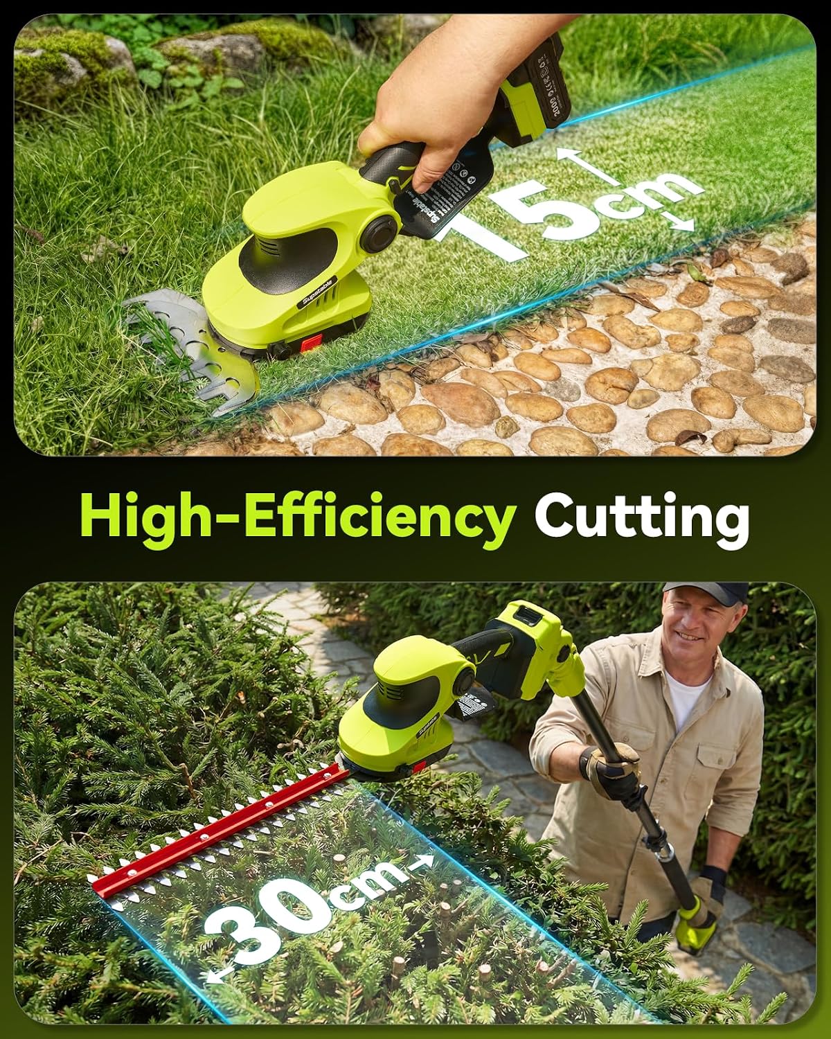 Detalle de Supstable SH301 6-in-1 Cordless Pole Saw and Hedge Trimmer, 15-Foot Reach