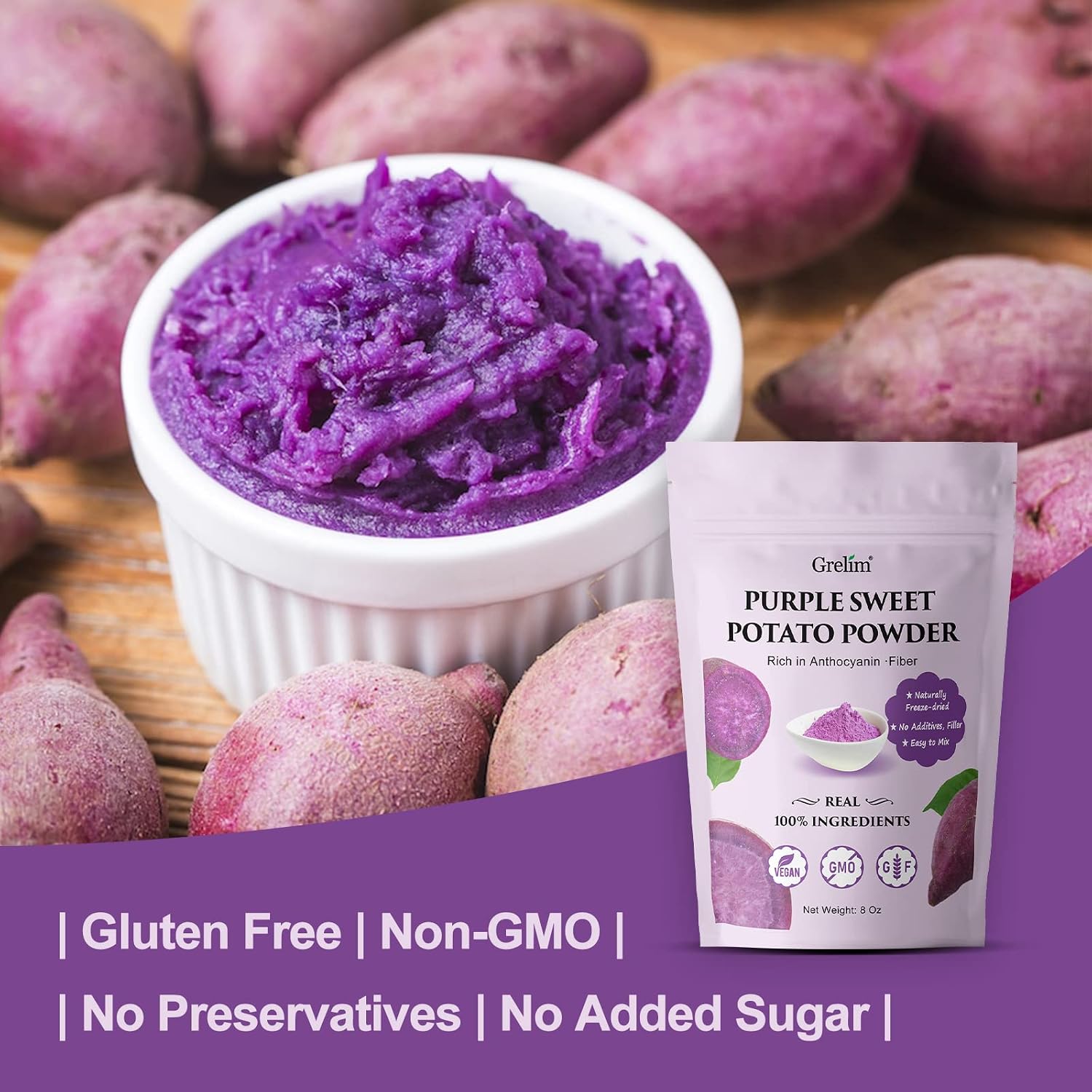 Thumbnail 4 de Grelim Purple Sweet Potato Powder, 8 oz, Freeze-Dried, Vegan, Gluten-Free