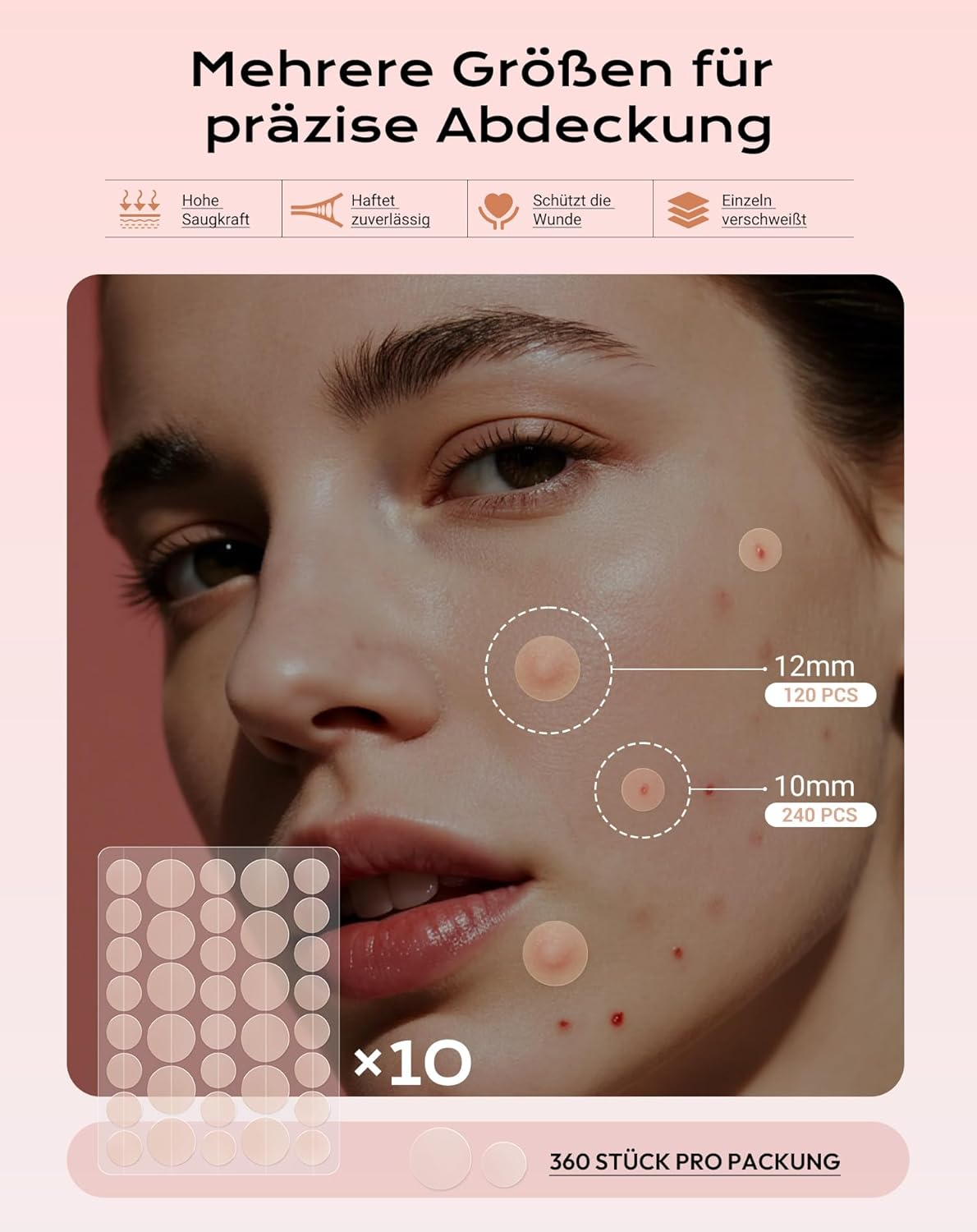 Detalle 2 de daidora Unsichtbare Pickel Patch 360 Stück 🩹