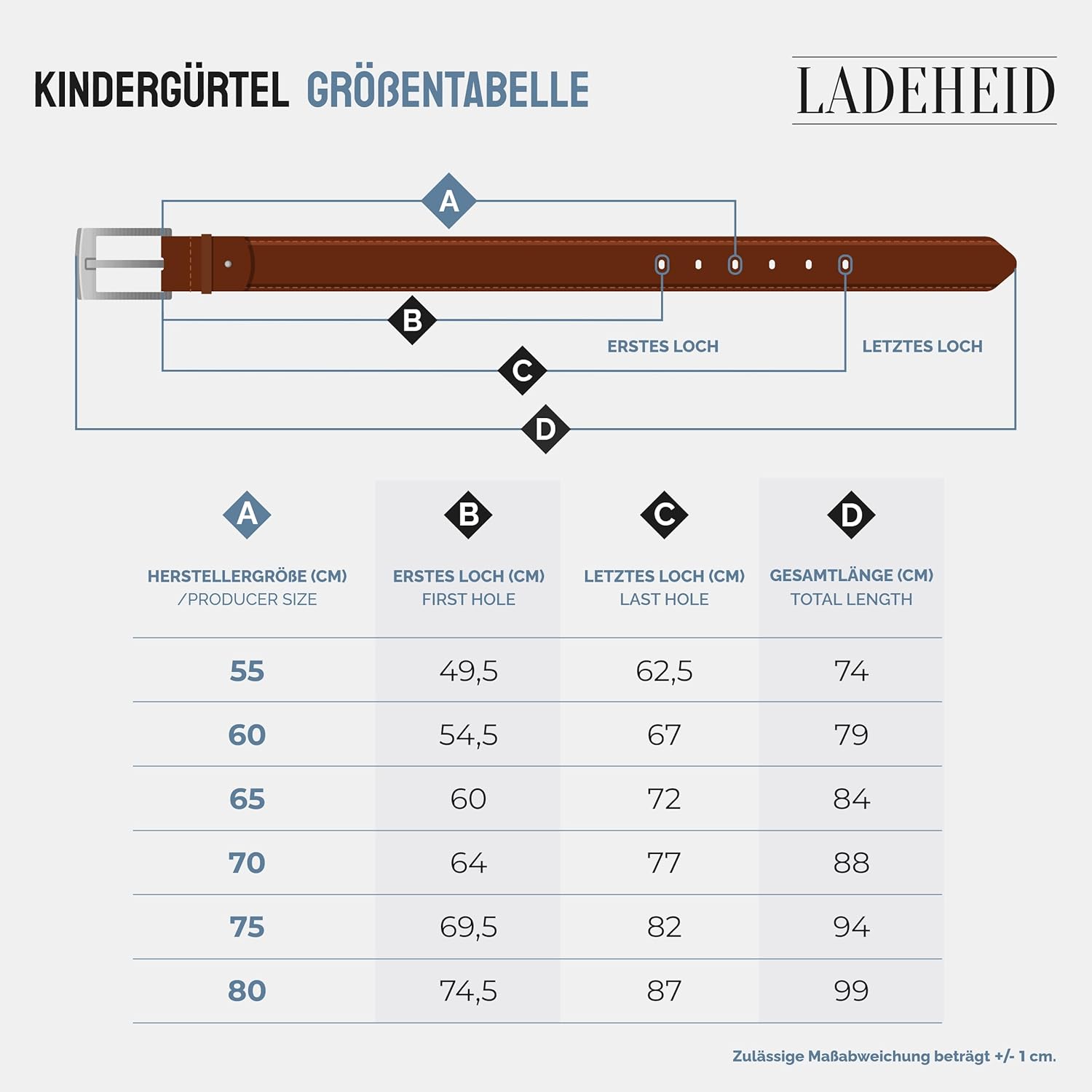 Thumbnail 3 de Cintura per bambini in vera pelle Ladeheid, 2,5 cm extra-spessa, 55–80 cm (K1D5)