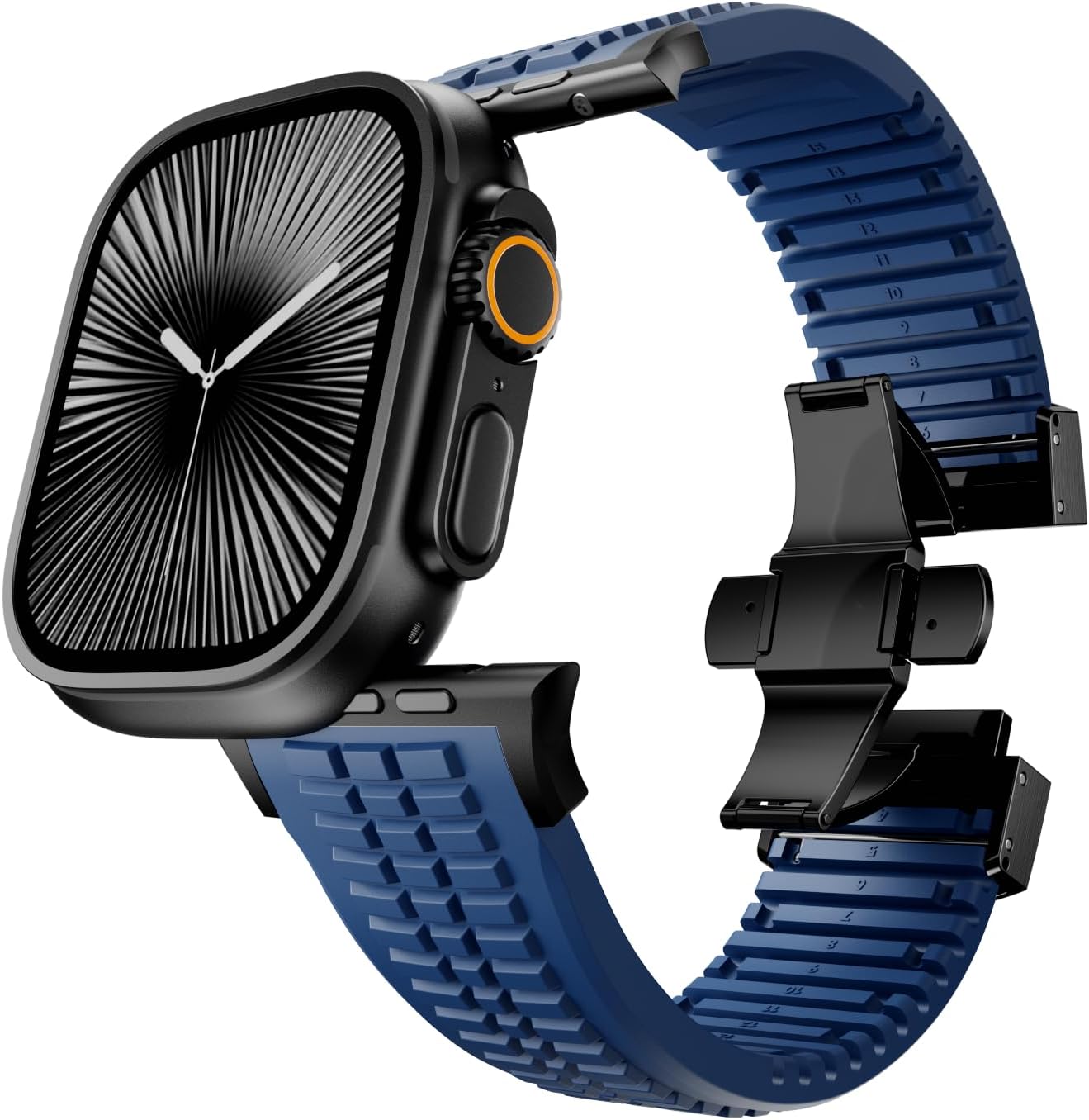 Detalle de VKEOO Modern Silicone Watch Band for iWatch Ultra 2 / Ultra & Series 7–10 (44–49mm) – Rugged Sport Strap with Folding Buckle