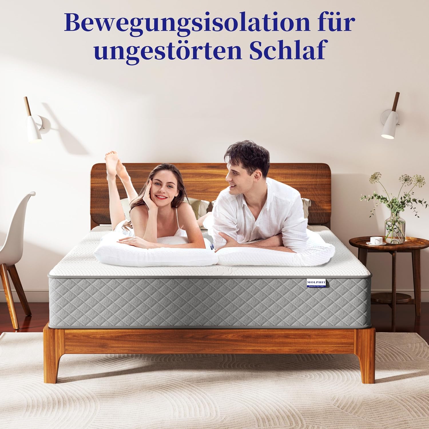 Detalle de MOLPHIT Matratze 160x200x25 cm – 7-Zonen Taschenfederkern mit Komfortschaum, Oeko-TEX zertifiziert, Härtegrad H3/H4