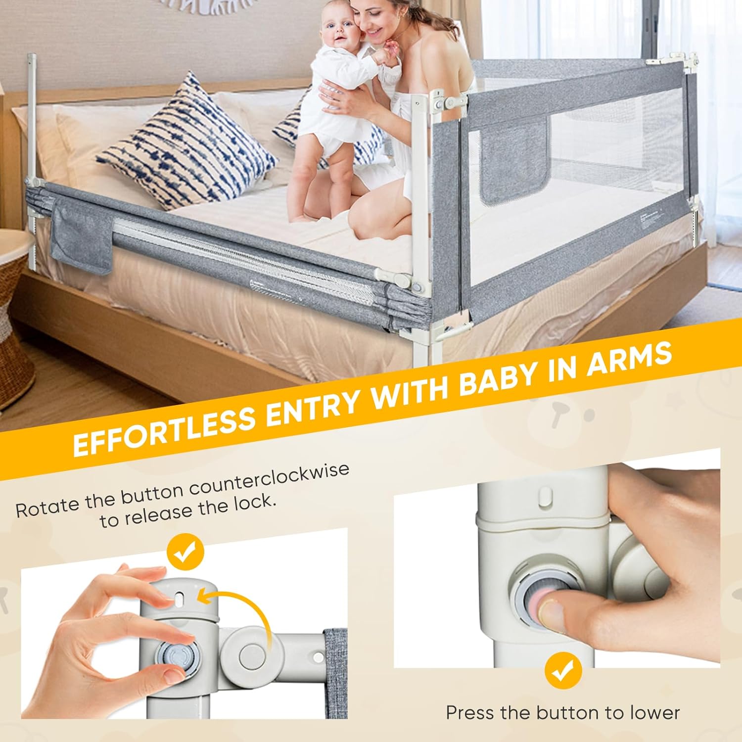 Thumbnail 1 de Kidsgigglz Bettgitter – Rausfallschutz 200 cm mit vertikaler Hebefunktion, Grau
