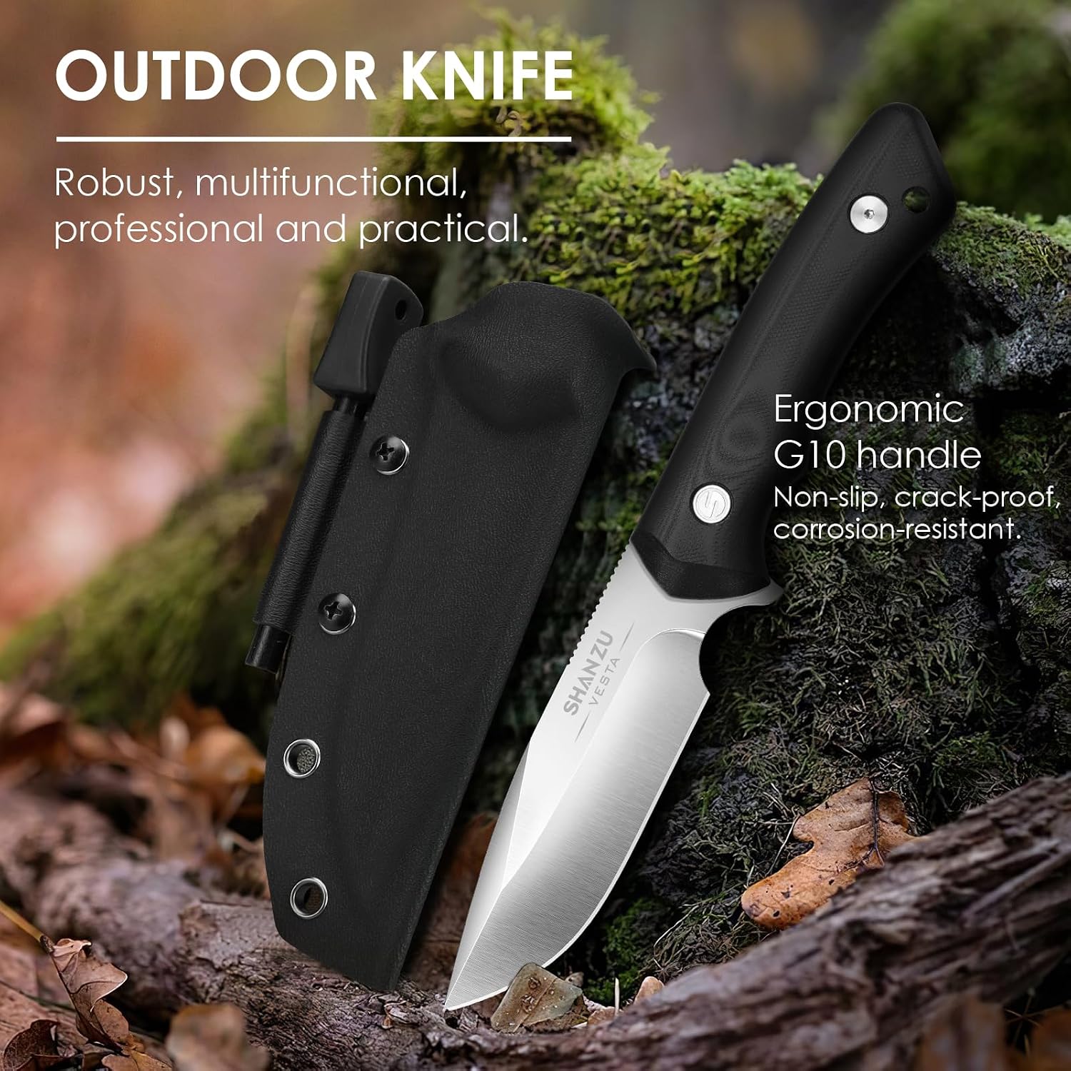 Detalle de SHAN ZU SZHW-2023-008 vast outdoormes met D2-staal en G10-handgreep