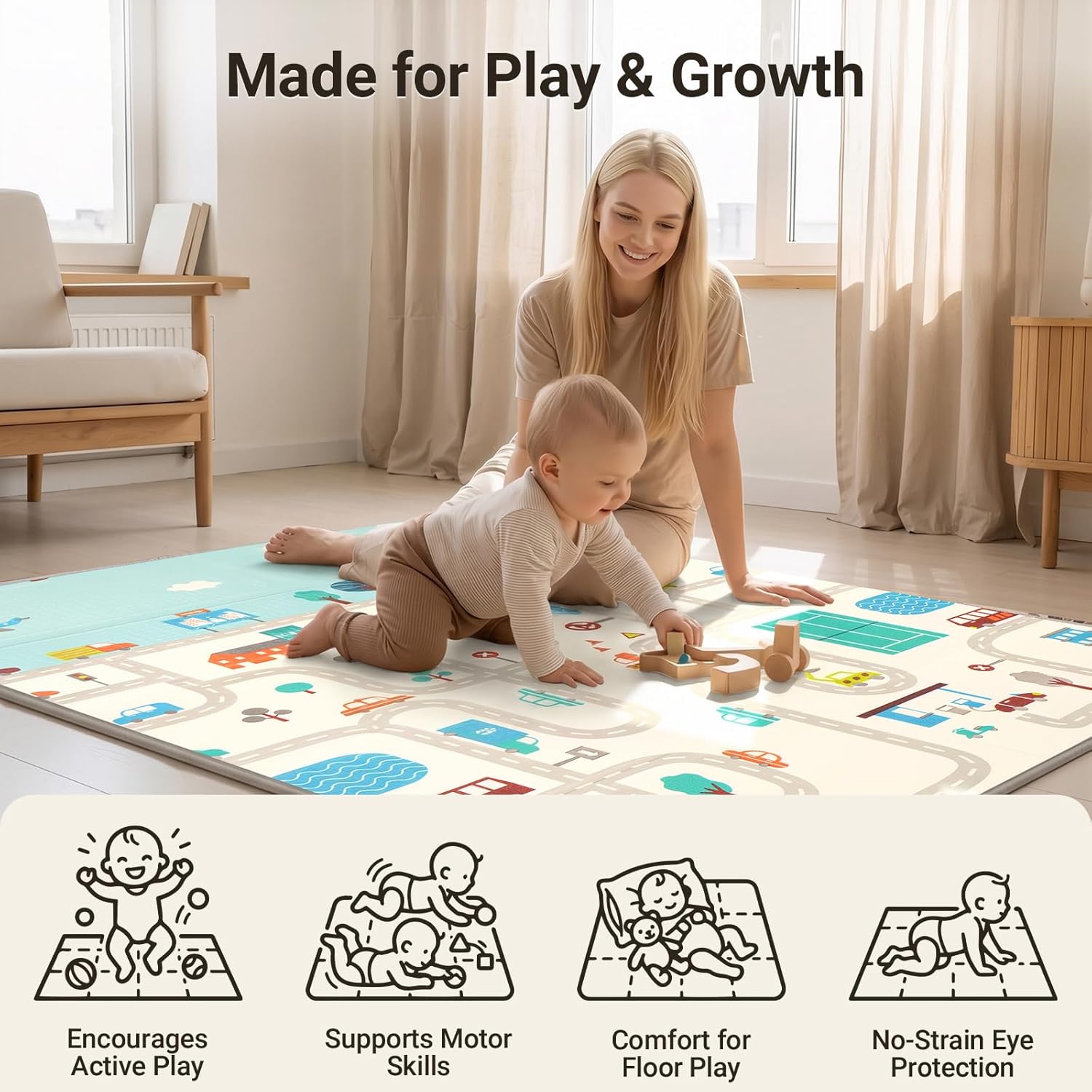 Thumbnail 6 de COSYLAND Baby Play Mat - 71x59 Inches Extra Large Foldable, Reversible Waterproof Foam Mat
