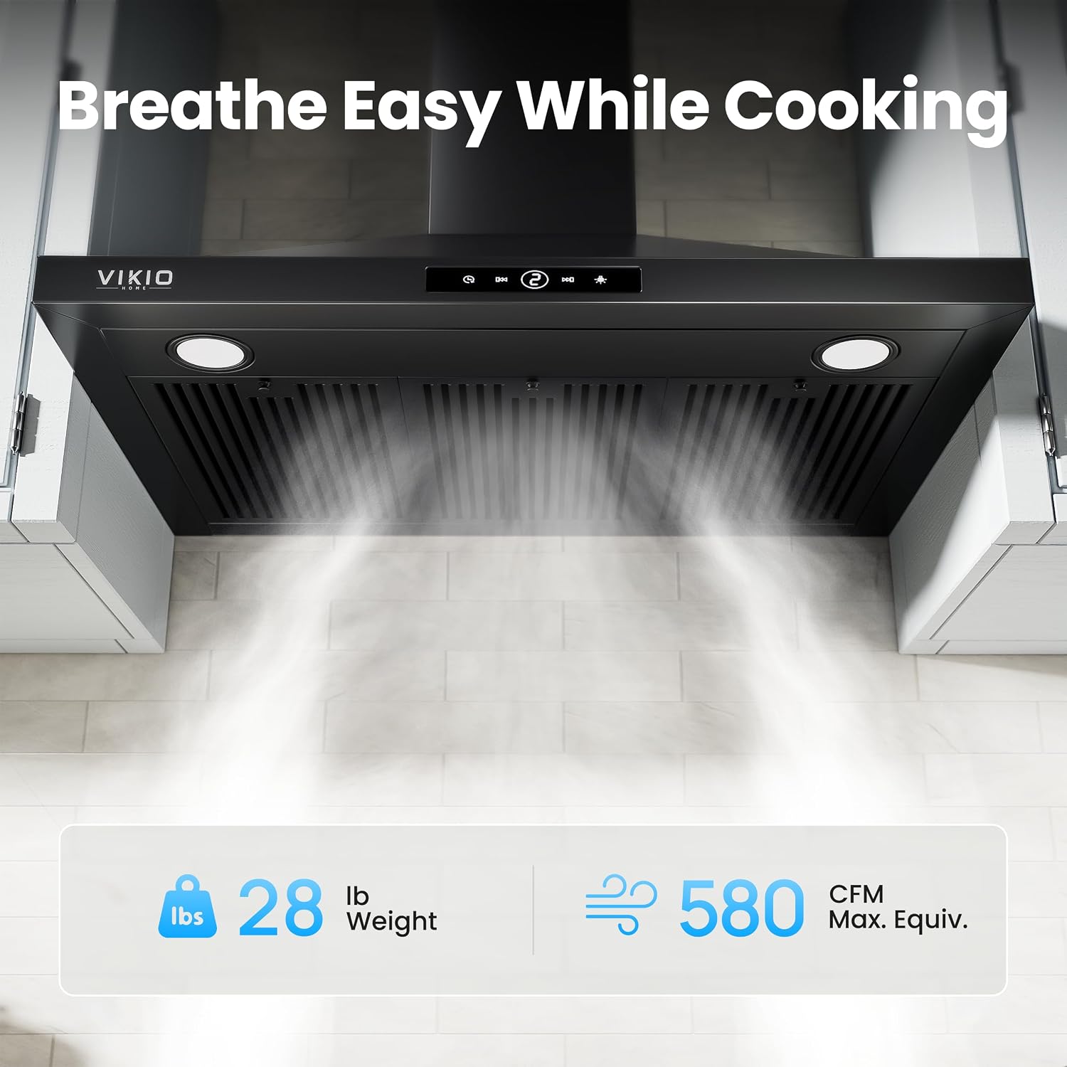 Detalle de VIKIO HOME VKH-RP10-30T-NEW 30-Inch Range Hood, 580 CFM, Convertible