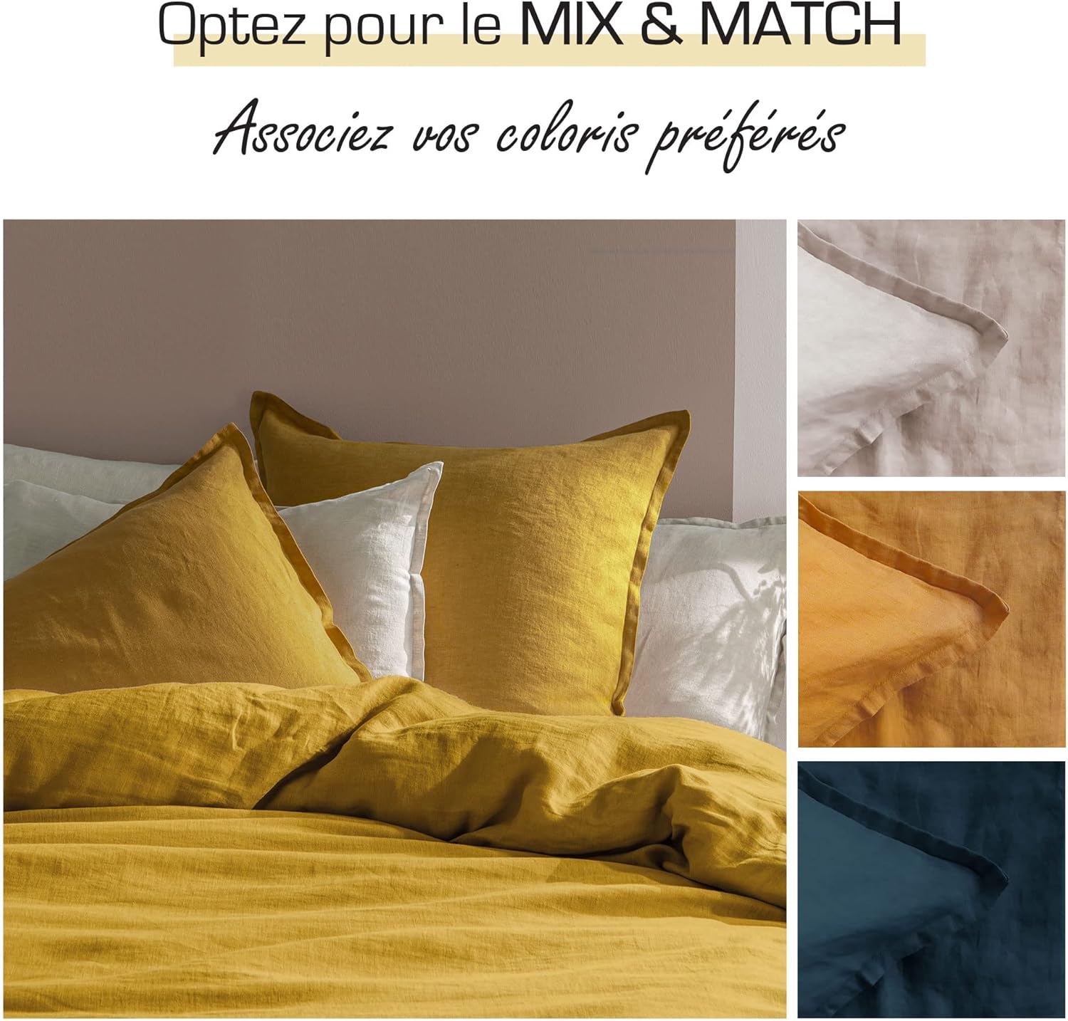 Thumbnail 6 de MATT & ROSE lot de 2 taies d’oreiller 50x70 cm en lin lavé uni safran (Oeko-Tex Standard 100)