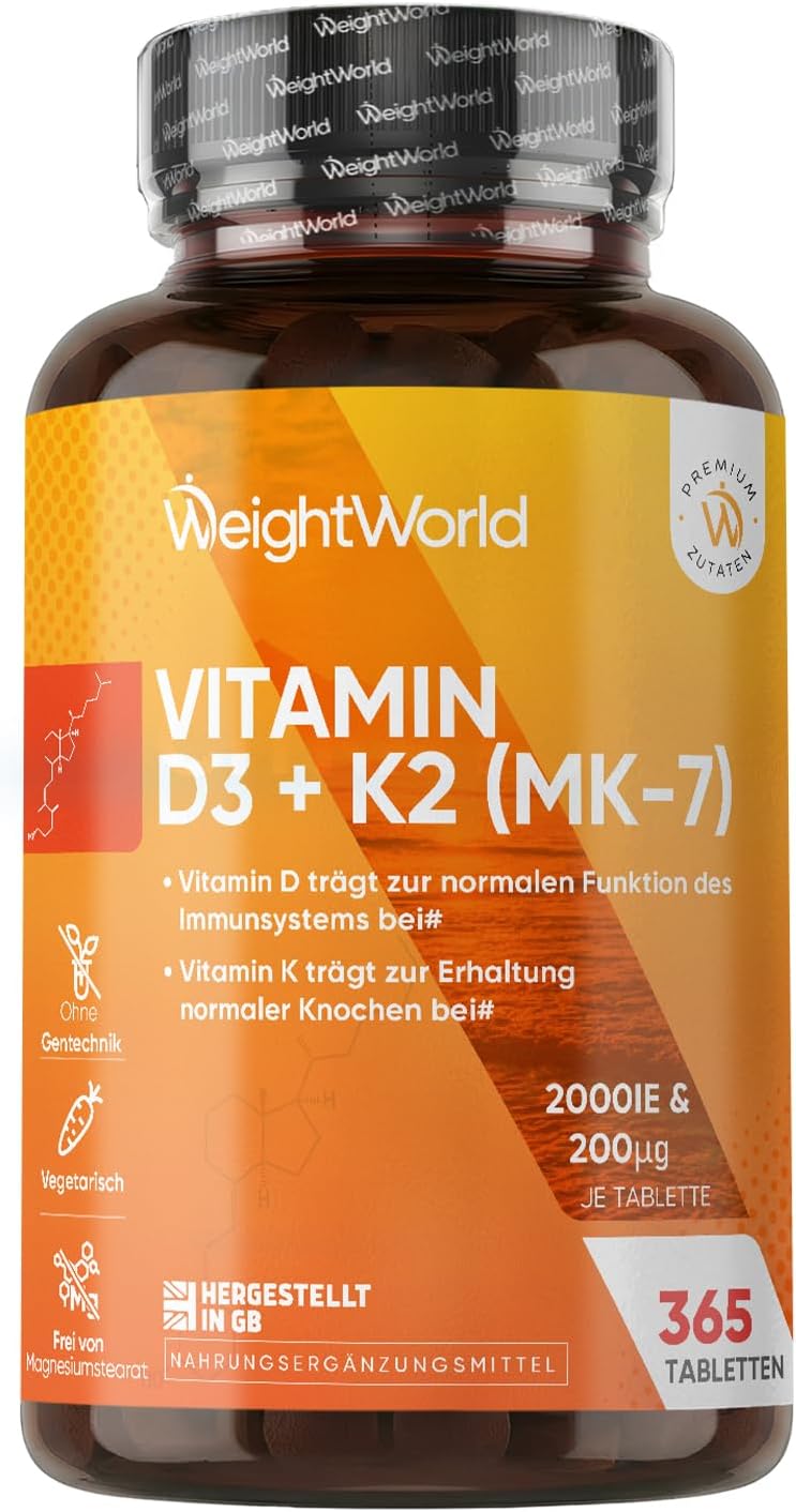 Detalle de Vitamin D3 K2 2000 IE – 365 Tabletten (2-Jahres-Vorrat) von WeightWorld