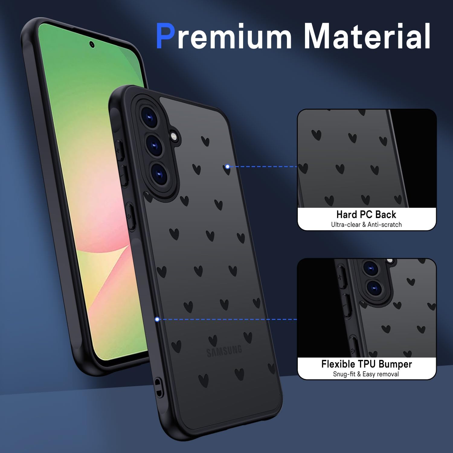 Thumbnail 3 de TUUTPU Coque translucide pour Samsung Galaxy A56 5G — Motif cœur minimaliste et protection renforcée