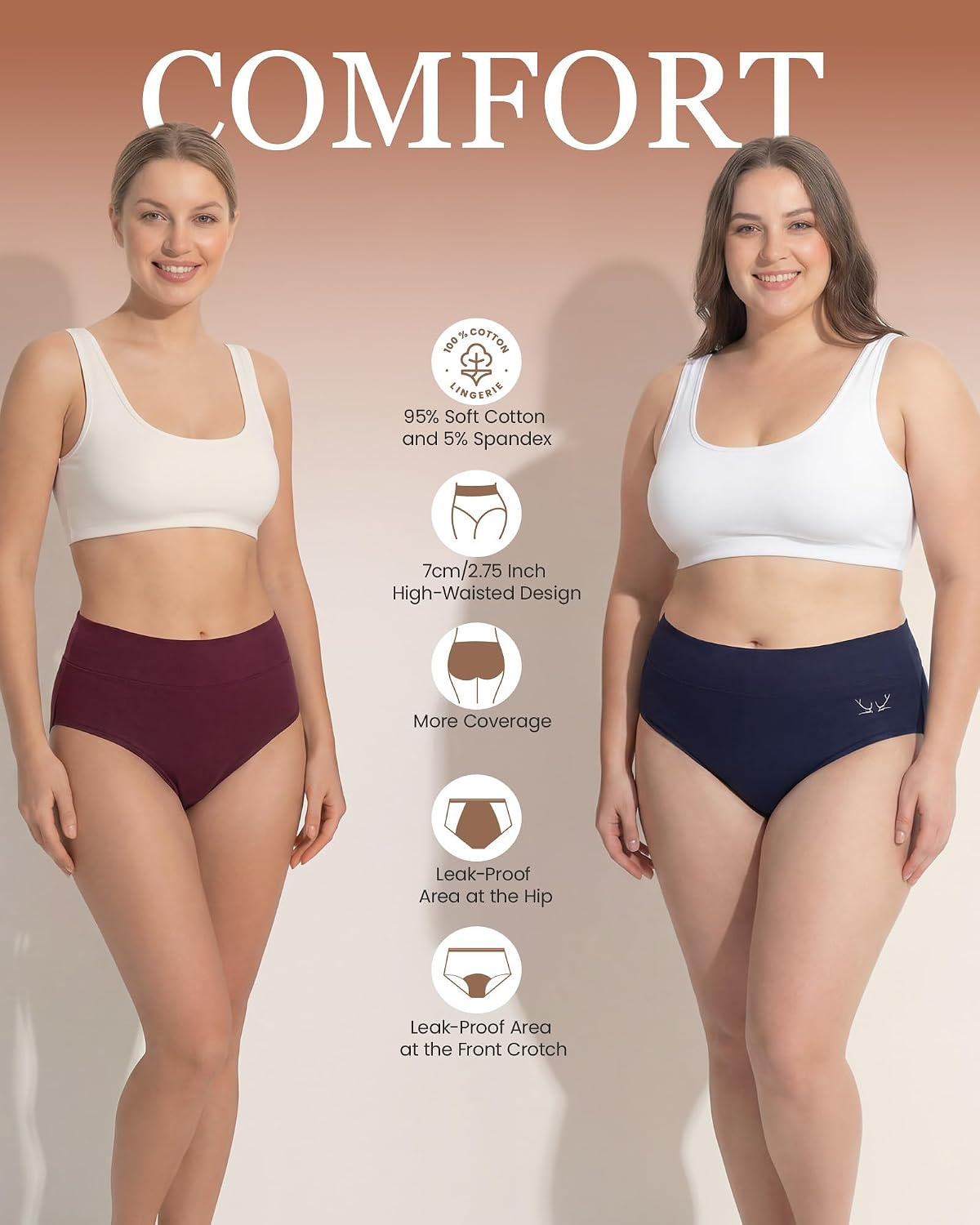 Detalle de TANSTC Damen-Unterhosen im 5er-Pack aus Stretch-Baumwolle mit hoher Taille