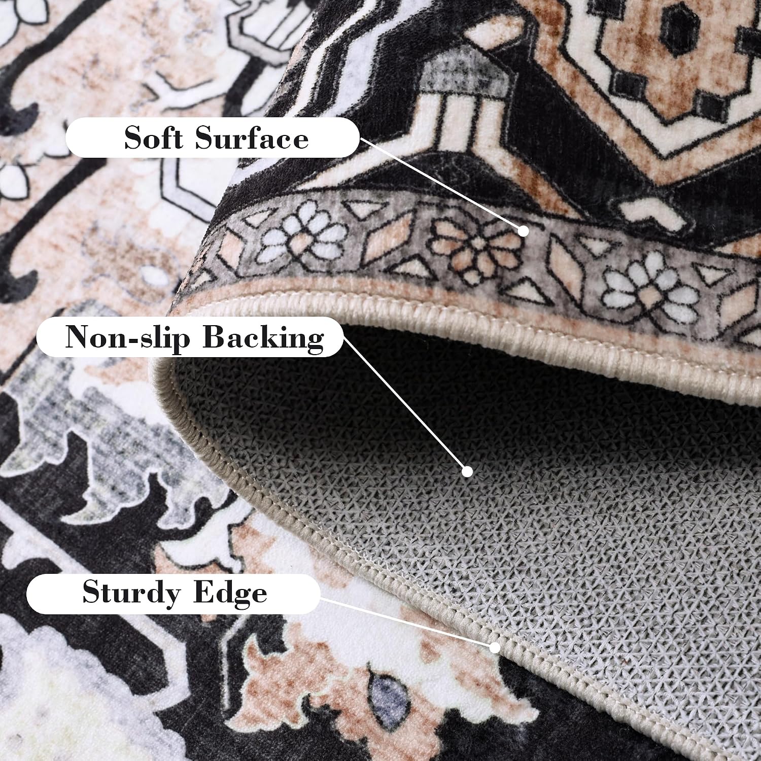 Thumbnail 6 de Deerly 6' x 9' Washable Area Rug, Low Pile, TPE Backing, Black/Multi