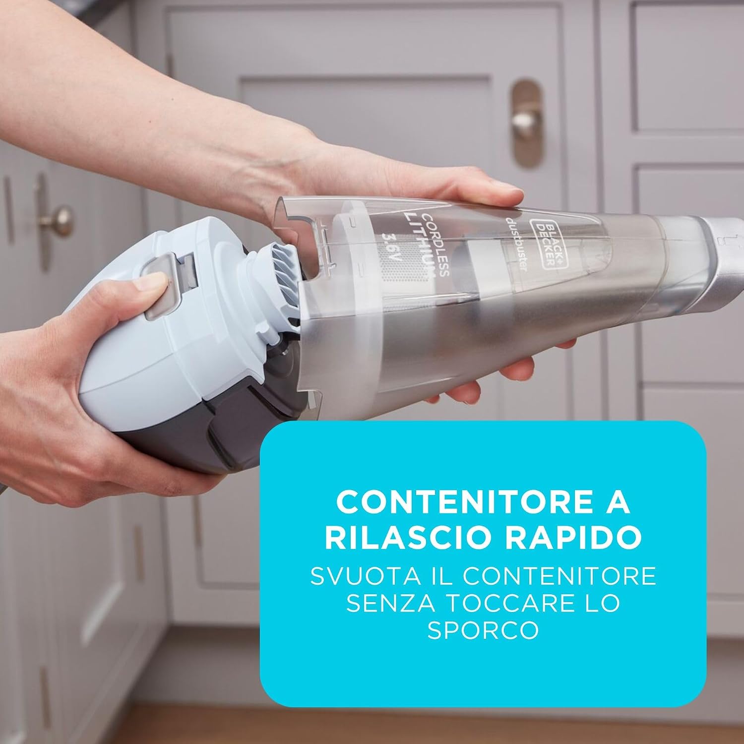 Detalle 2 de BLACK+DECKER dustbuster 7.2V (Batteria 2.0Ah) - Aspirapolvere portatile senza fili, viola (NVC215W-QW)