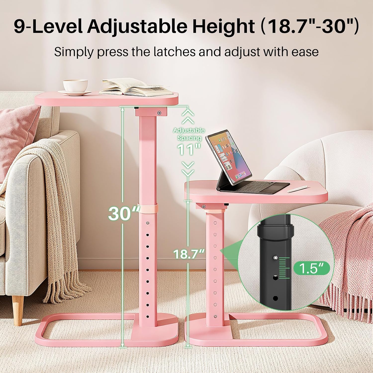 Detalle de Kitstorack TV Tray Table, Pink, with Locking Panel and 9 Height Settings