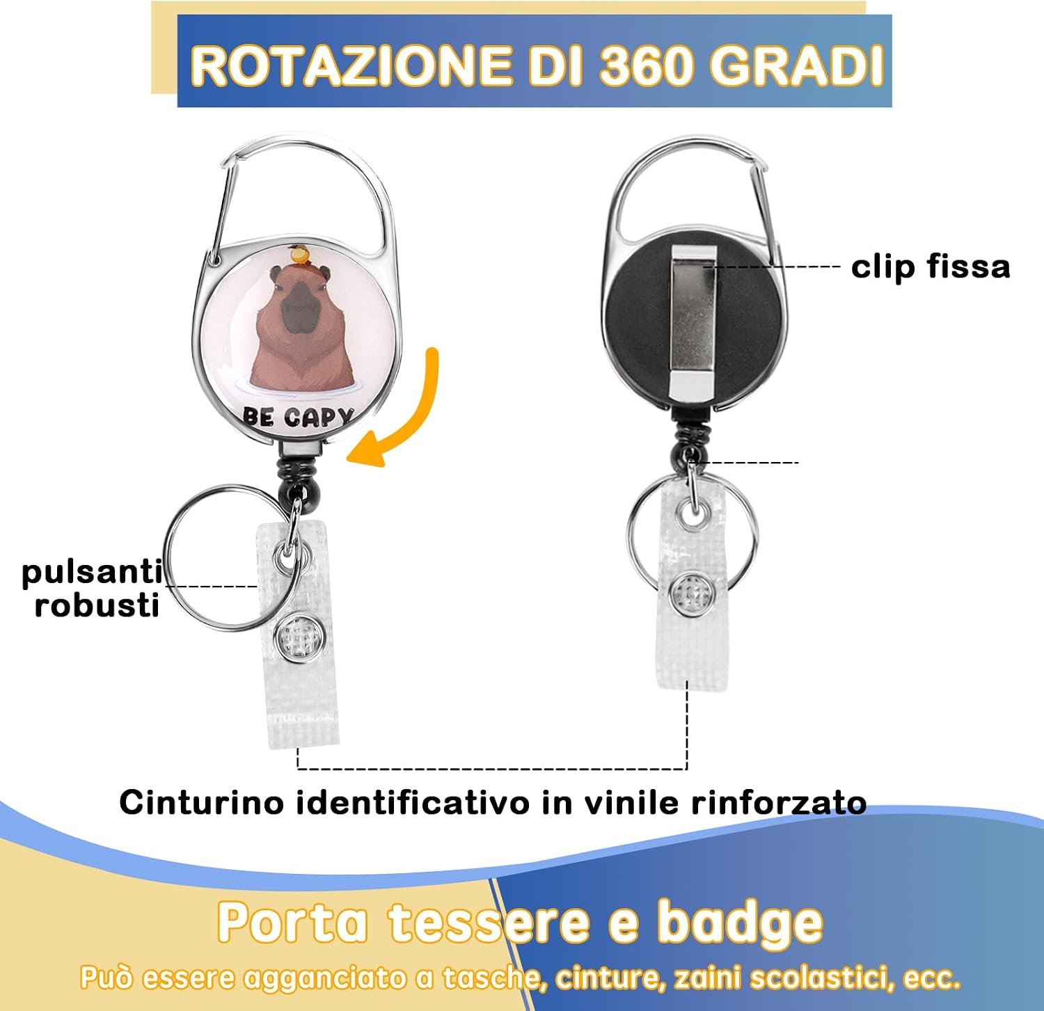 Thumbnail 2 de Porta badge identificativo con cordino staccabile e bobina retrattile — design felino e funzionalità pratica