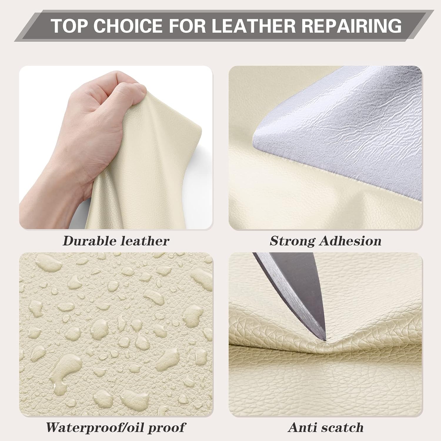 Thumbnail 2 de YAFLC Kunstleder selbstklebend Milchweiß (21 x 28 cm) – Reparaturpatch für Couch, Autositz & Co.