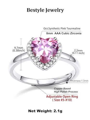 Detalle 2 de Bestyle anillo ajustable para mujer con circonita en forma de corazón de 8 mm