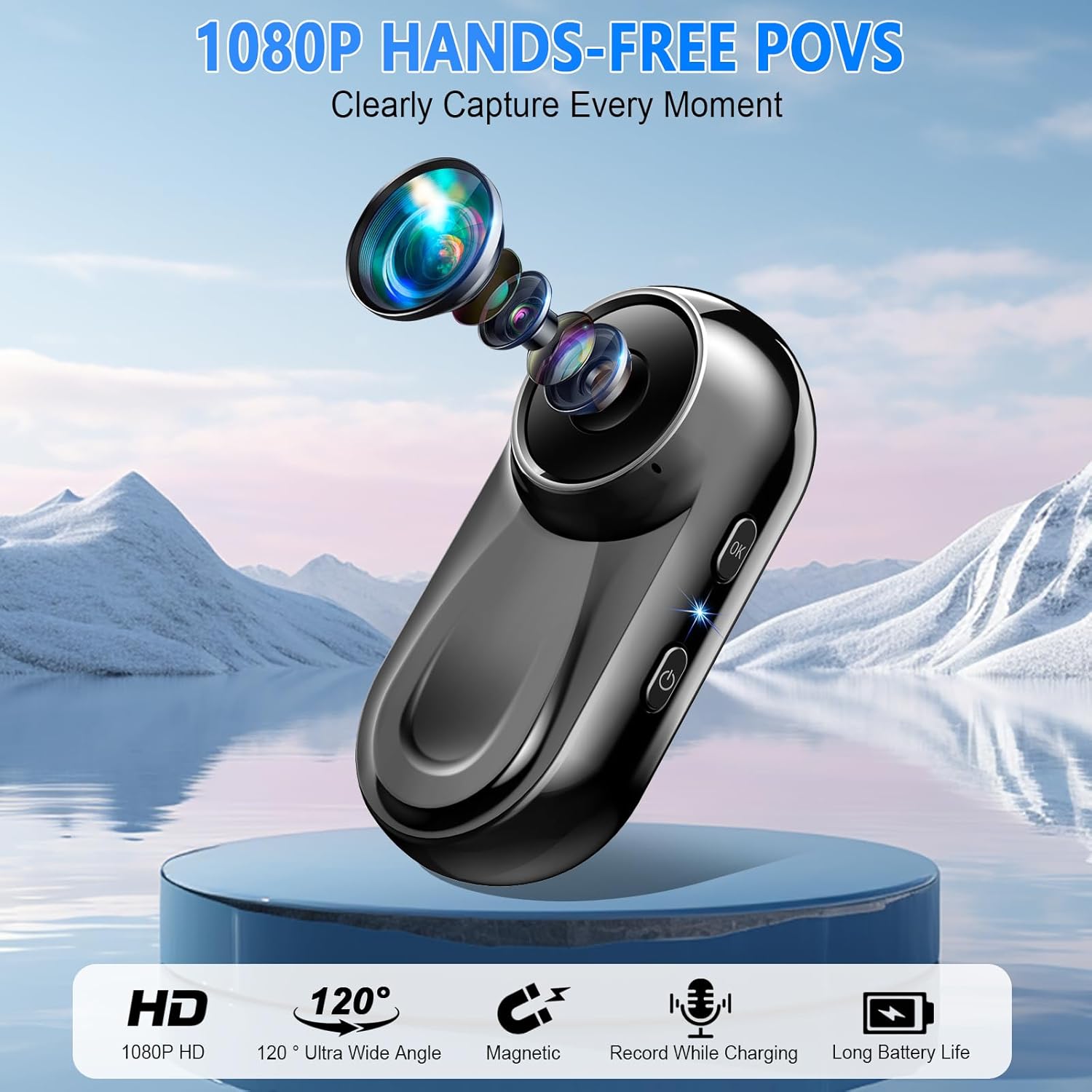 Thumbnail 1 de Thumb Action Camera 1080P 512GB mini body camera with magnetic 360° clip