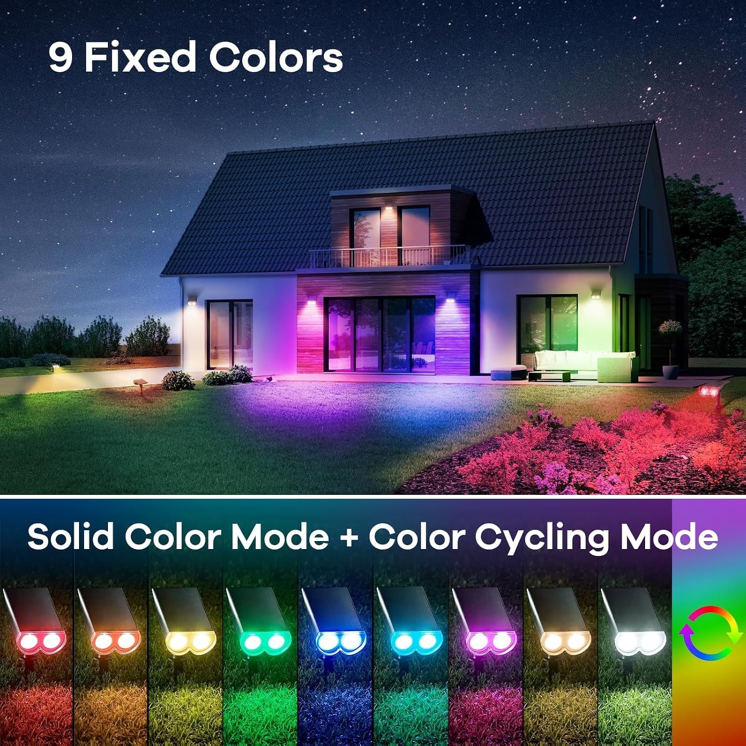 Detalle de Linkind Colour Changing Solar Lights, RGBW 9-Colour Ground Stake Spotlight (4 Pack)