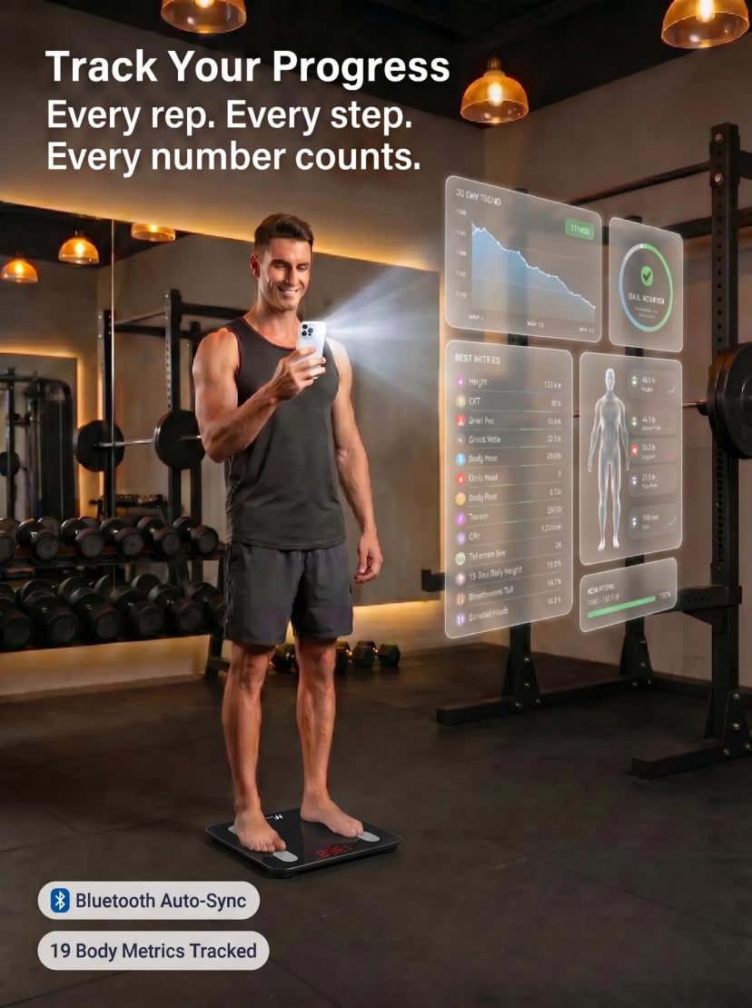 Detalle 2 de HomeFashion HFitness Balance : Pèse-Personne connecté avec 19 indices et appli Bluetooth