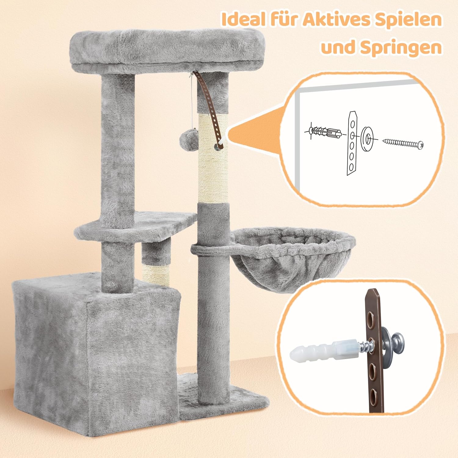 Thumbnail 6 de Yaheetech Kratzbaum 87 cm – stabiler Katzenbaum mit Aussichtsplattform, Liegemulde und Höhle aus Sisal