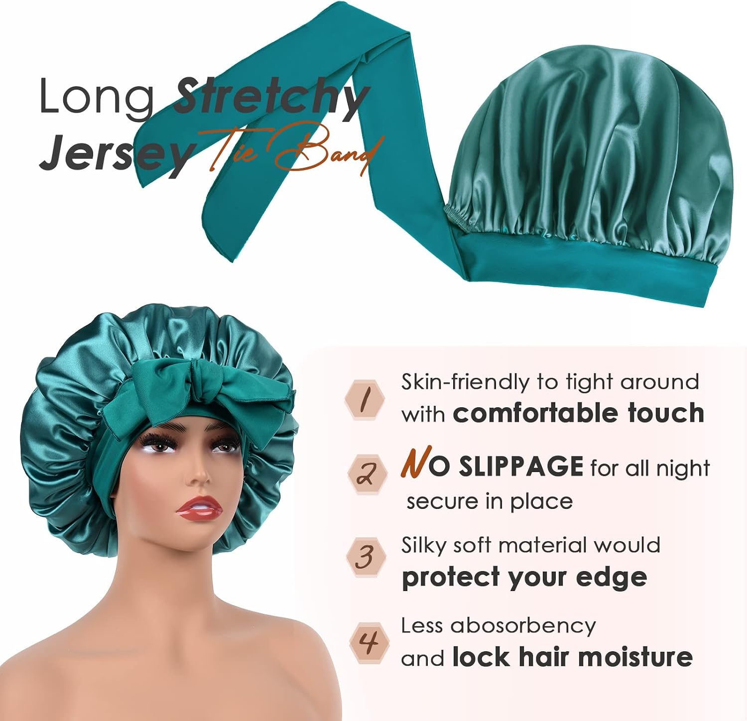 Detalle de YANIBEST Silk Bonnet for Sleeping Women – Satin, Double Layer, with Tie Band
