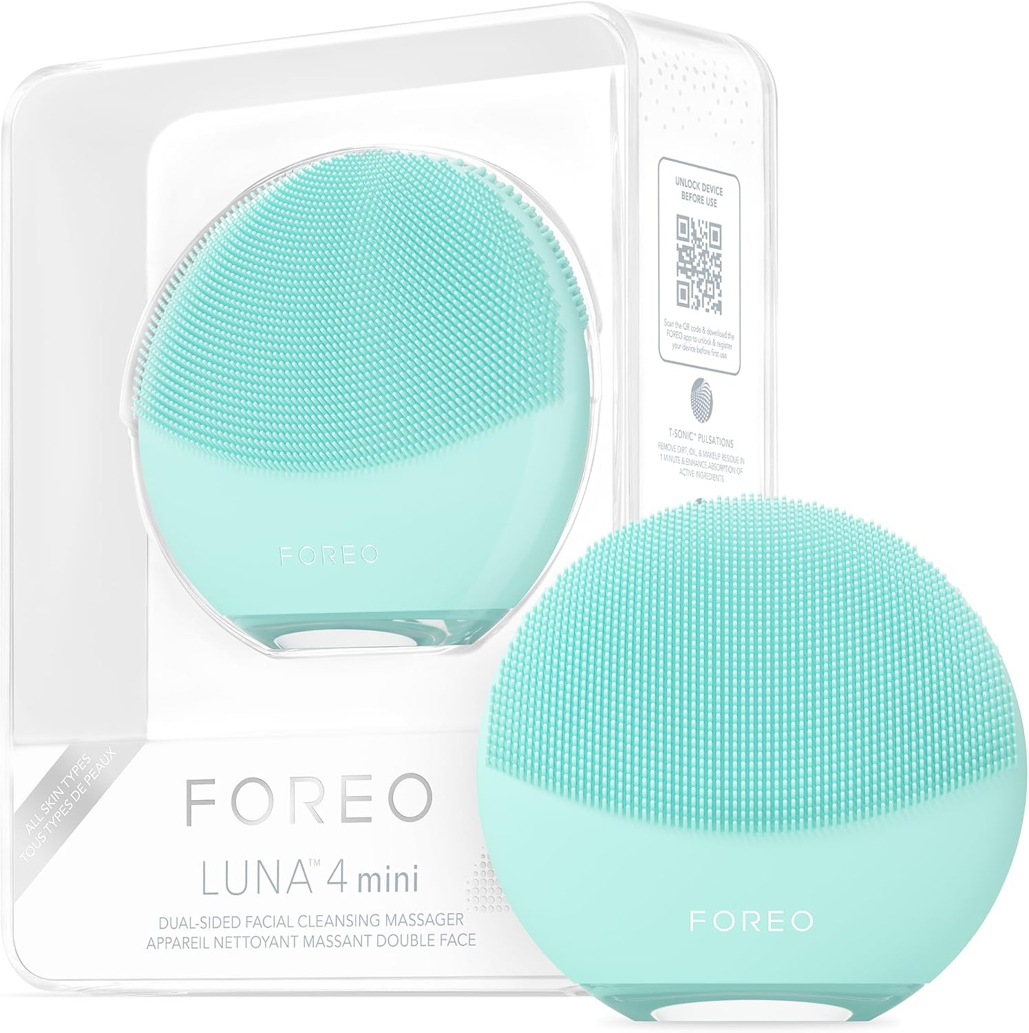 FOREO LUNA 4 mini : brosse nettoyante et massante visage en Arctic Blue